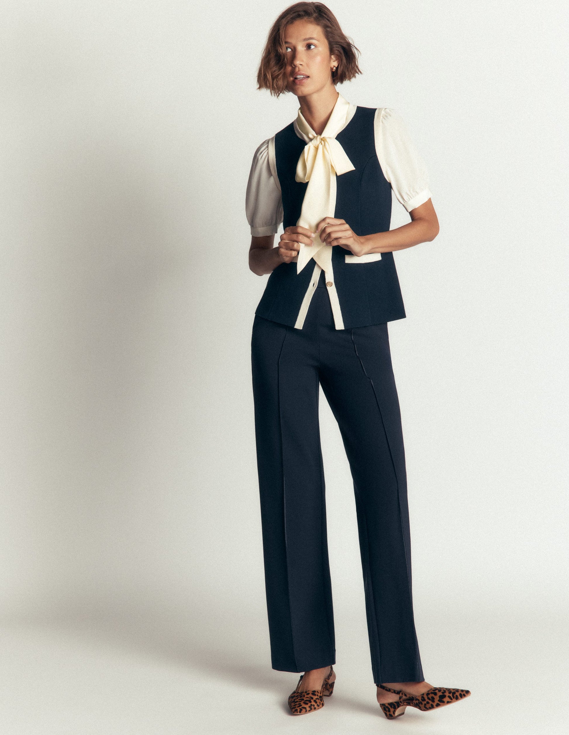 Tie Neck Silk Top-Ivory-7