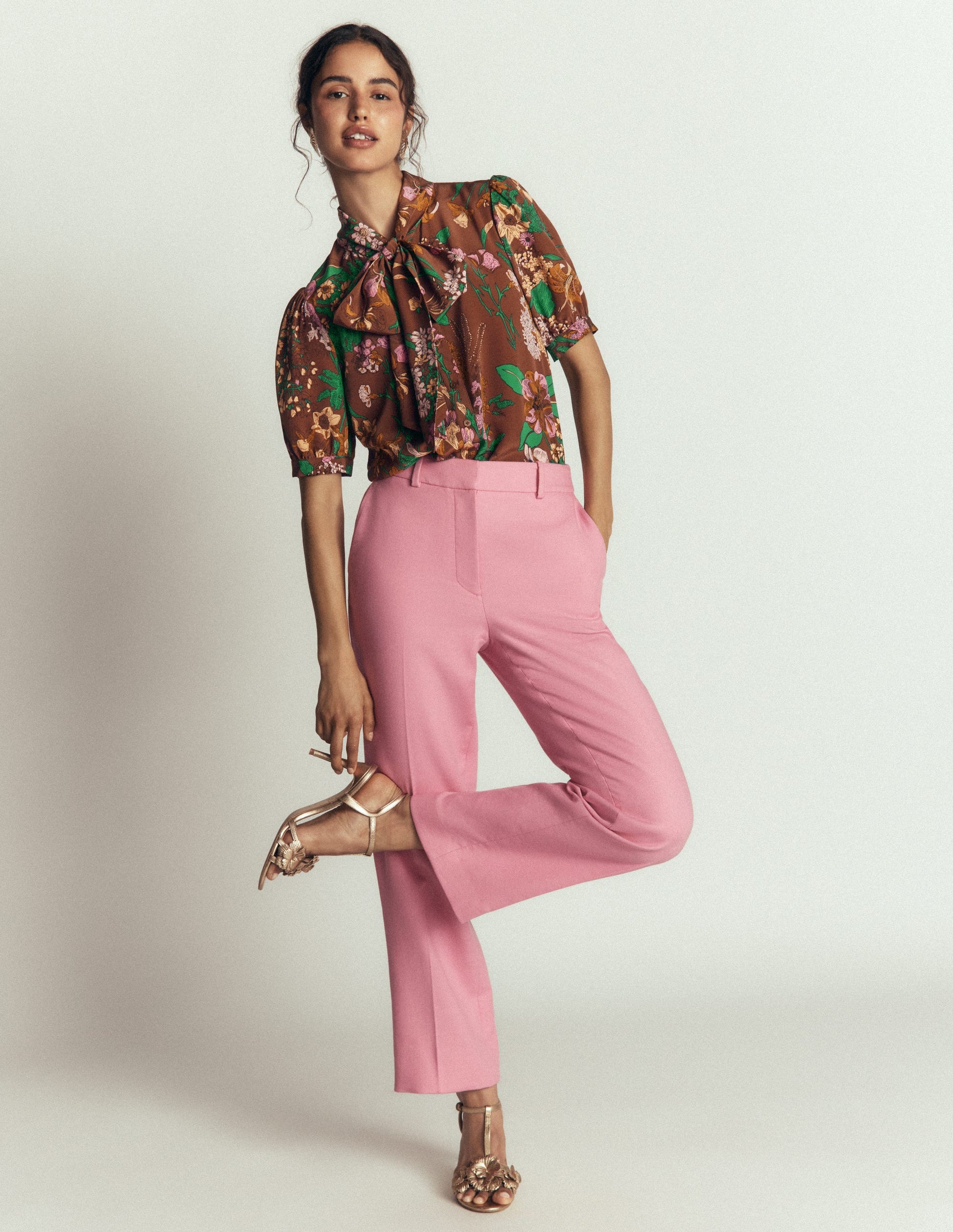 Tie Neck Silk Top-Woodland, Whimsical Flora-4