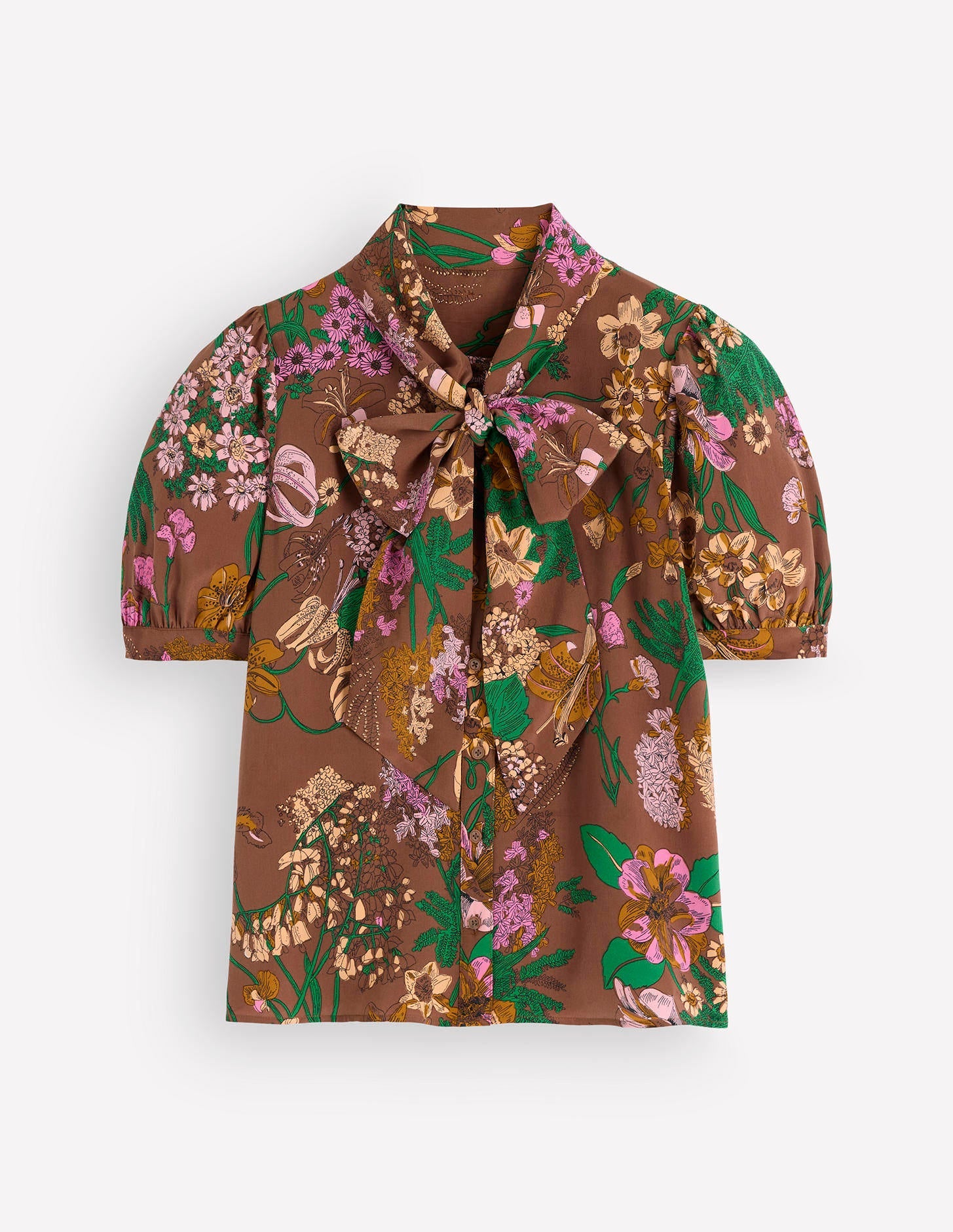 Tie Neck Silk Top-Woodland, Whimsical Flora - Image 8