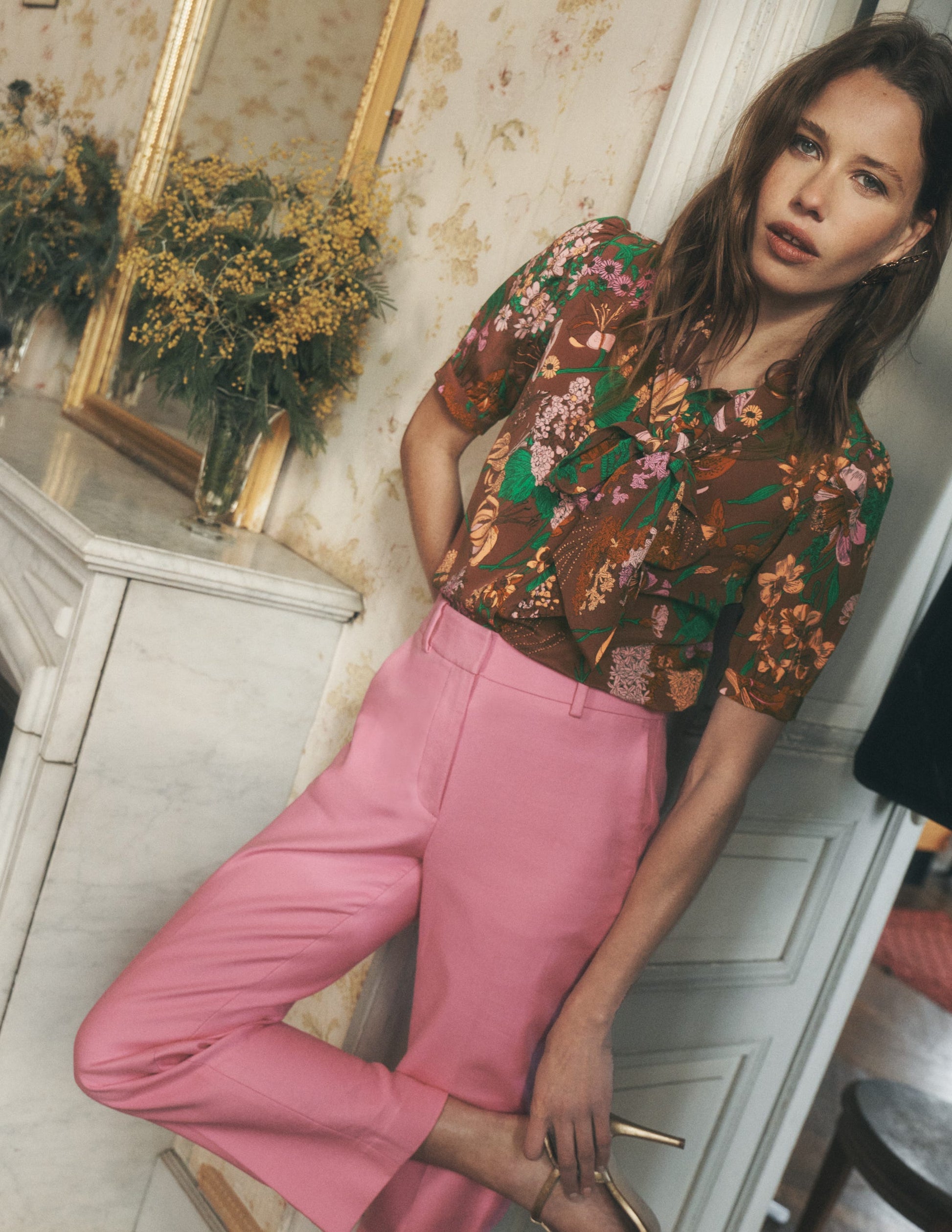Tie Neck Silk Top-Woodland, Whimsical Flora-7