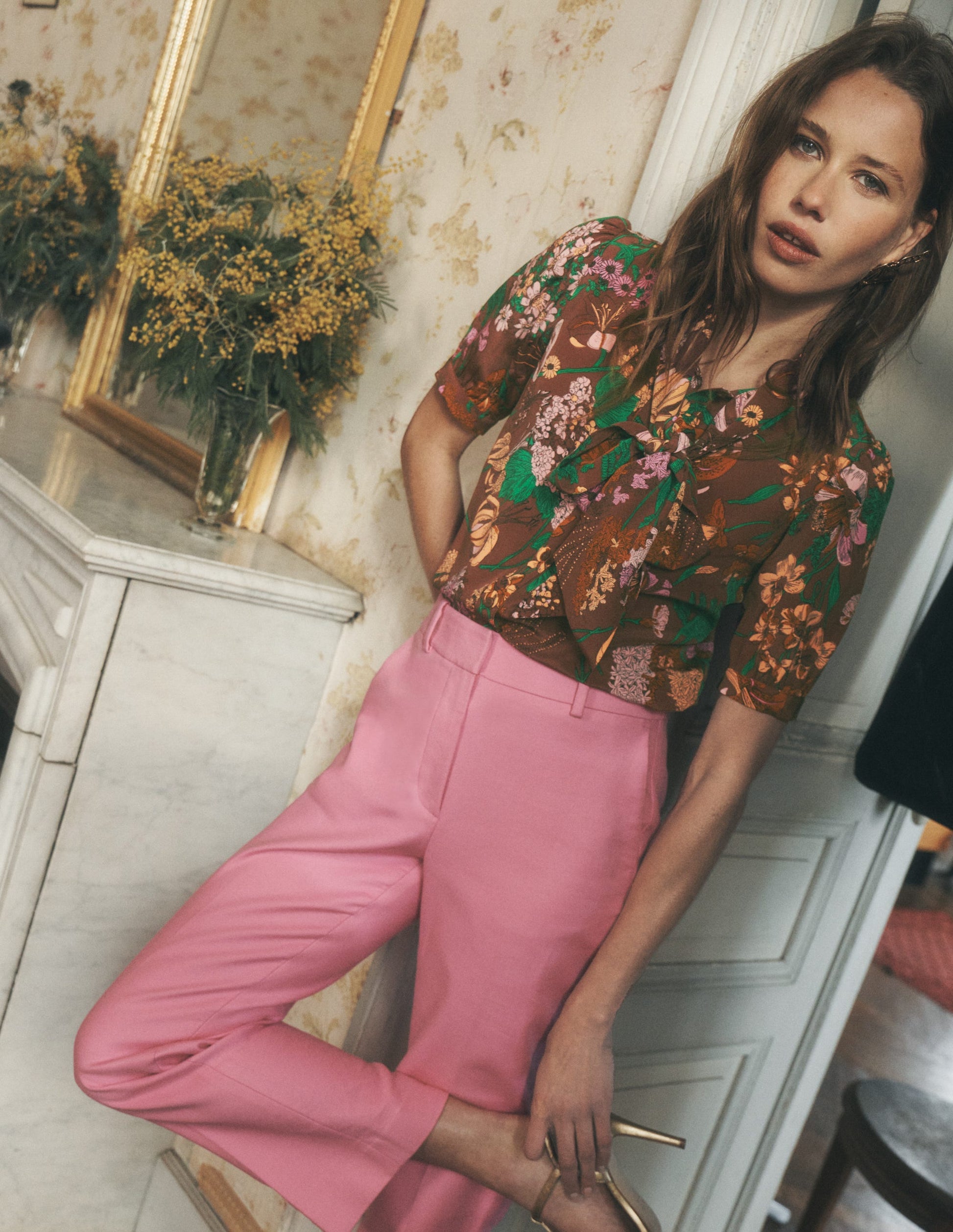 Tie Neck Silk Top-Woodland, Whimsical Flora-1