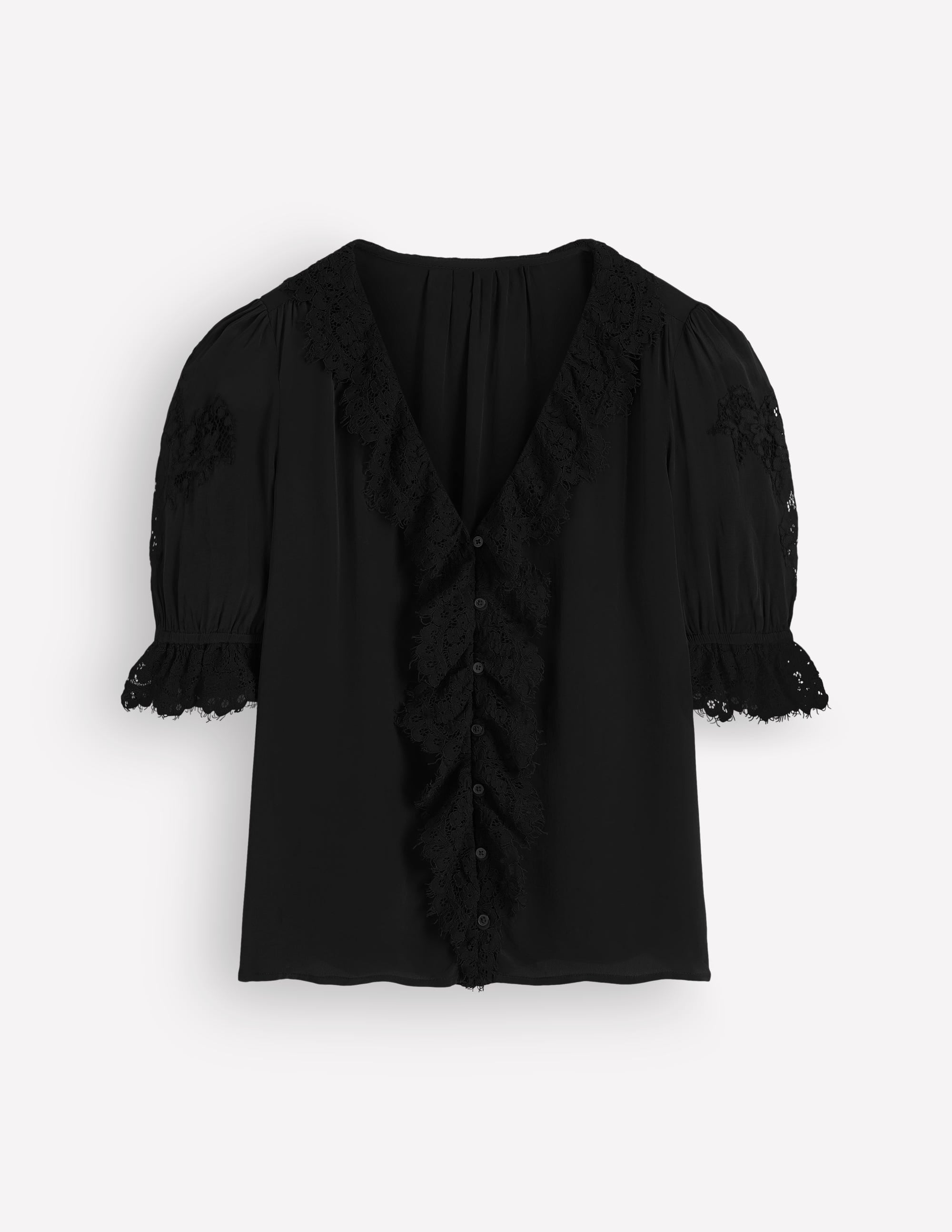 Ruffle V-neck Lace Top-Black - Image 6