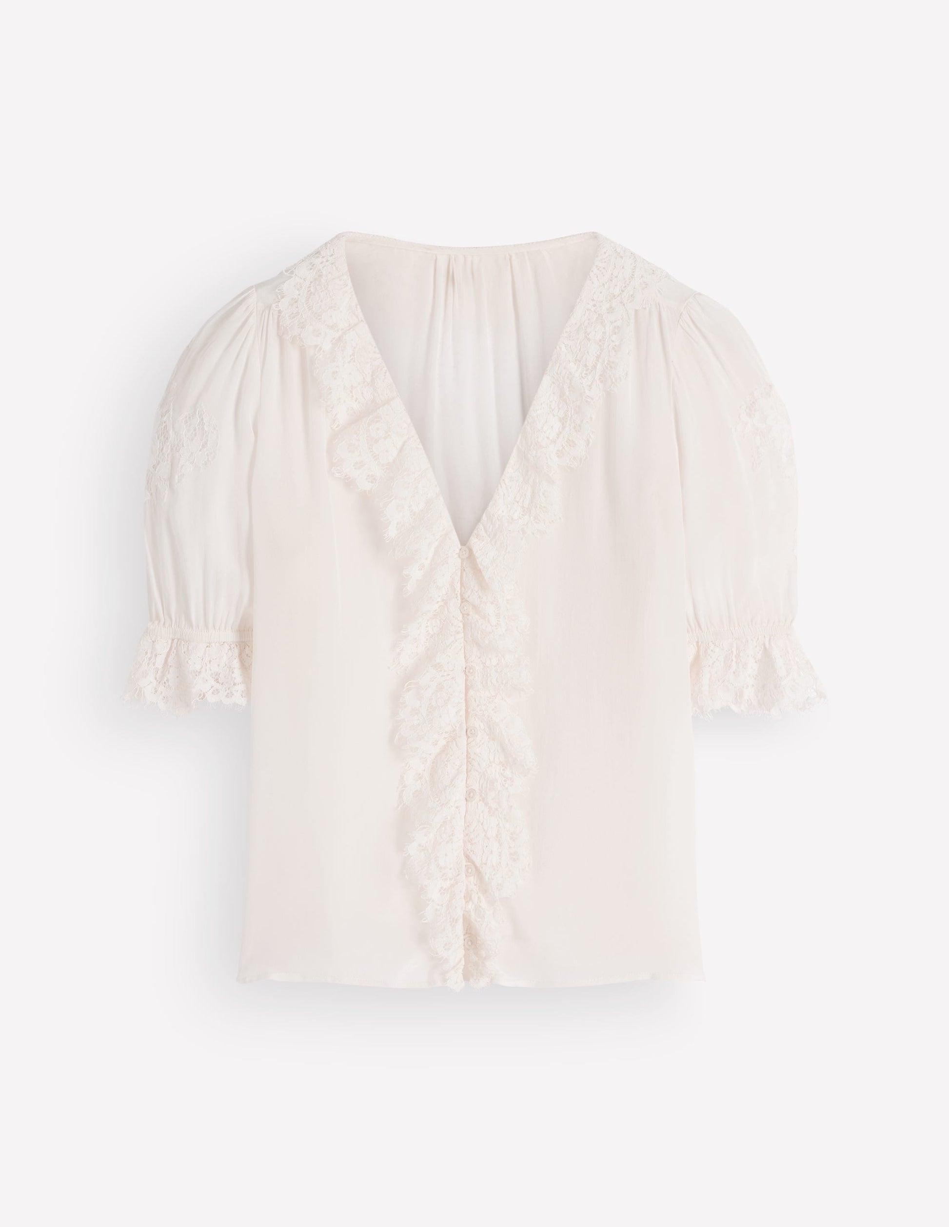 Ruffle V-neck Lace Top-Ivory-9