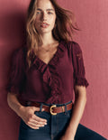 Ruffle V-neck Lace Top-Deep Wisteria