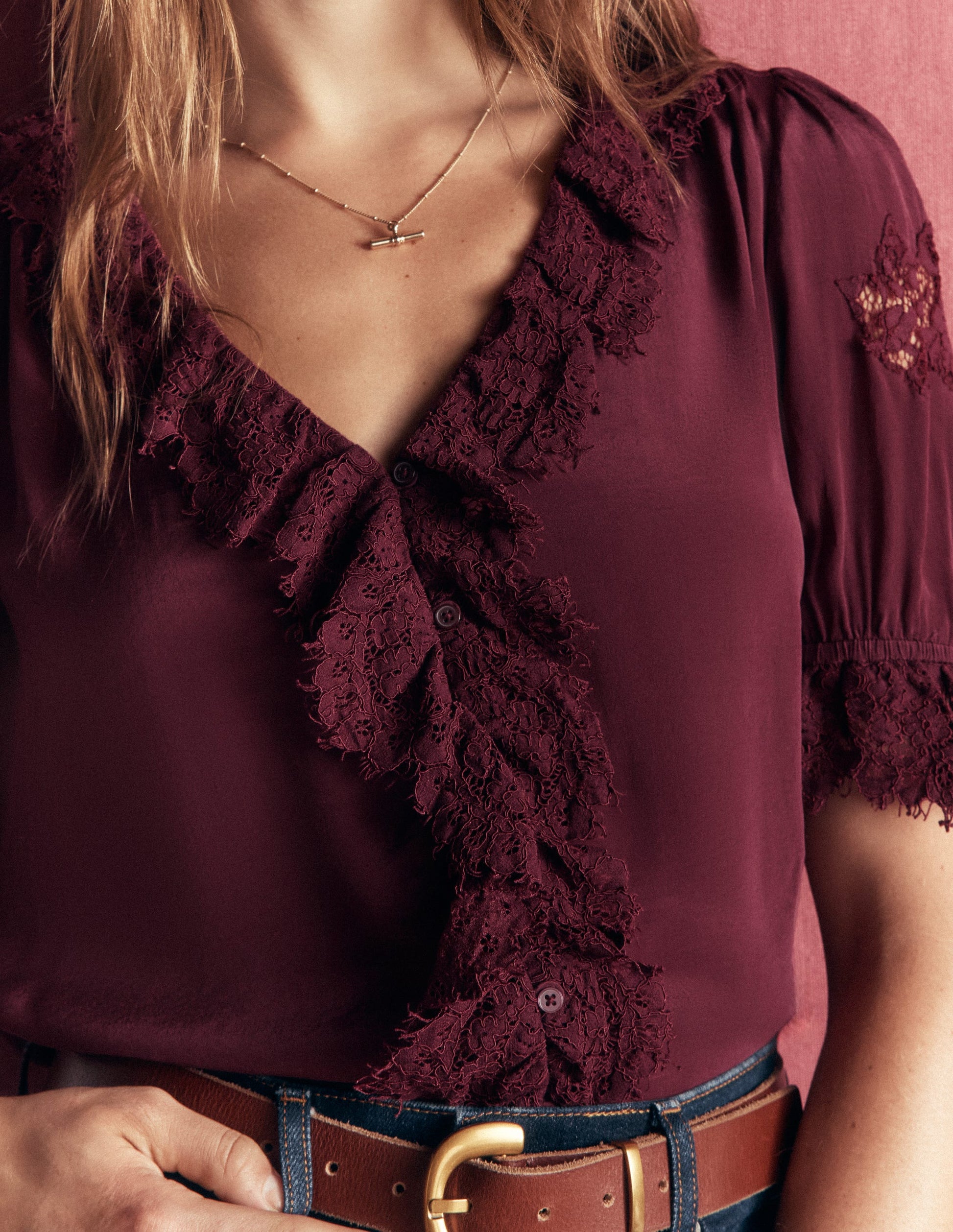 Ruffle V-neck Lace Top-Deep Wisteria-2