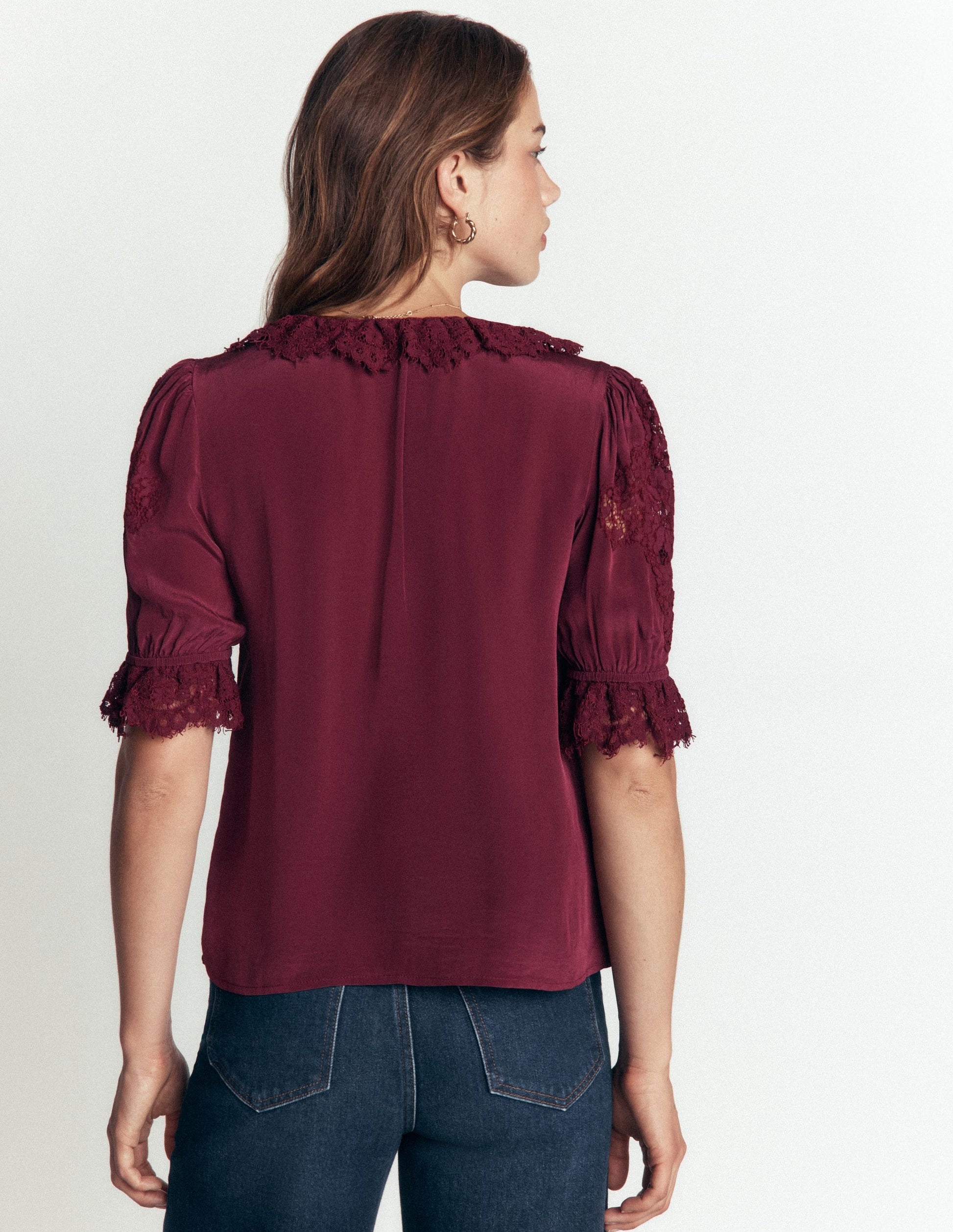 Ruffle V-neck Lace Top-Deep Wisteria-3