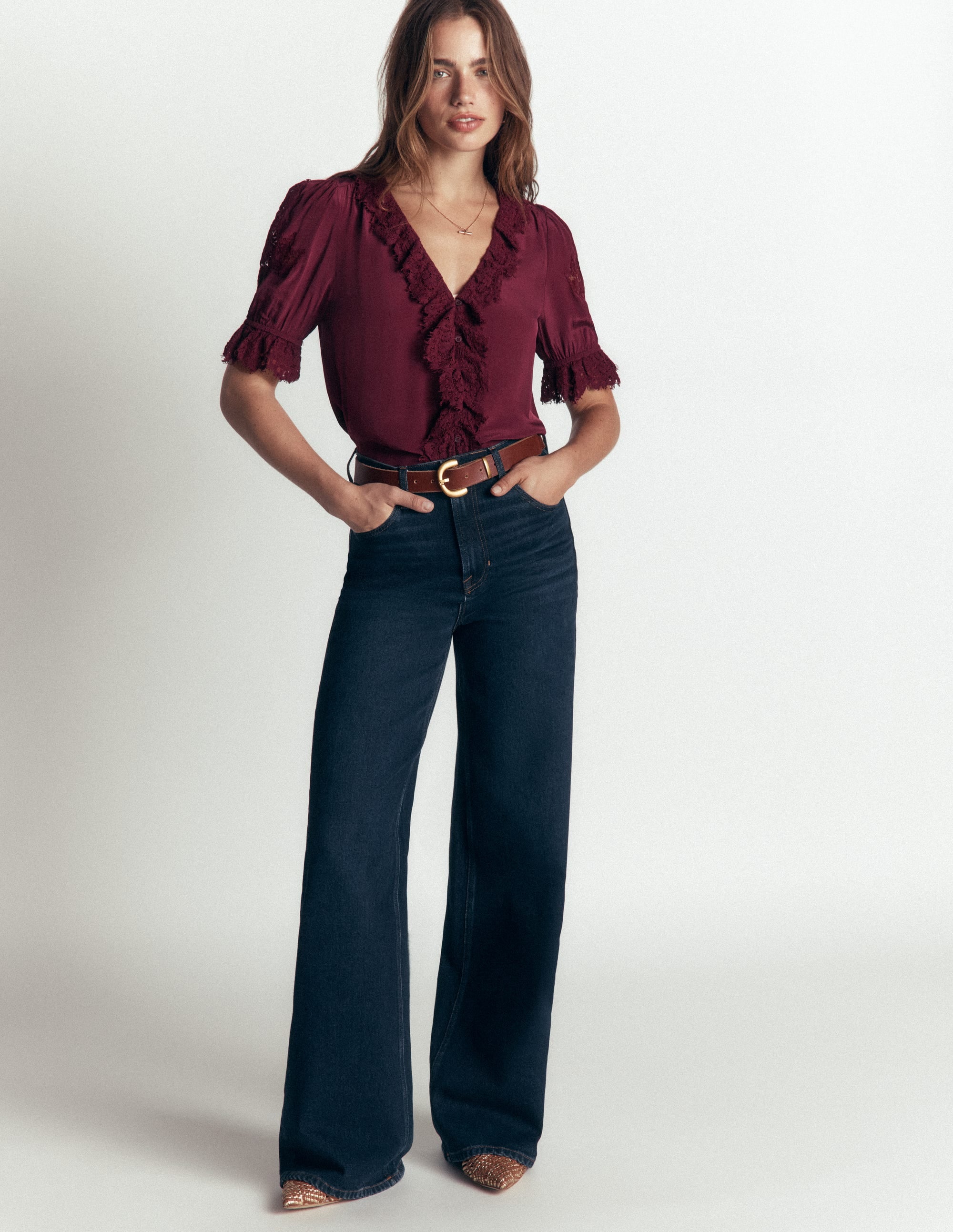 Ruffle V-neck Lace Top-Deep Wisteria - Image 4