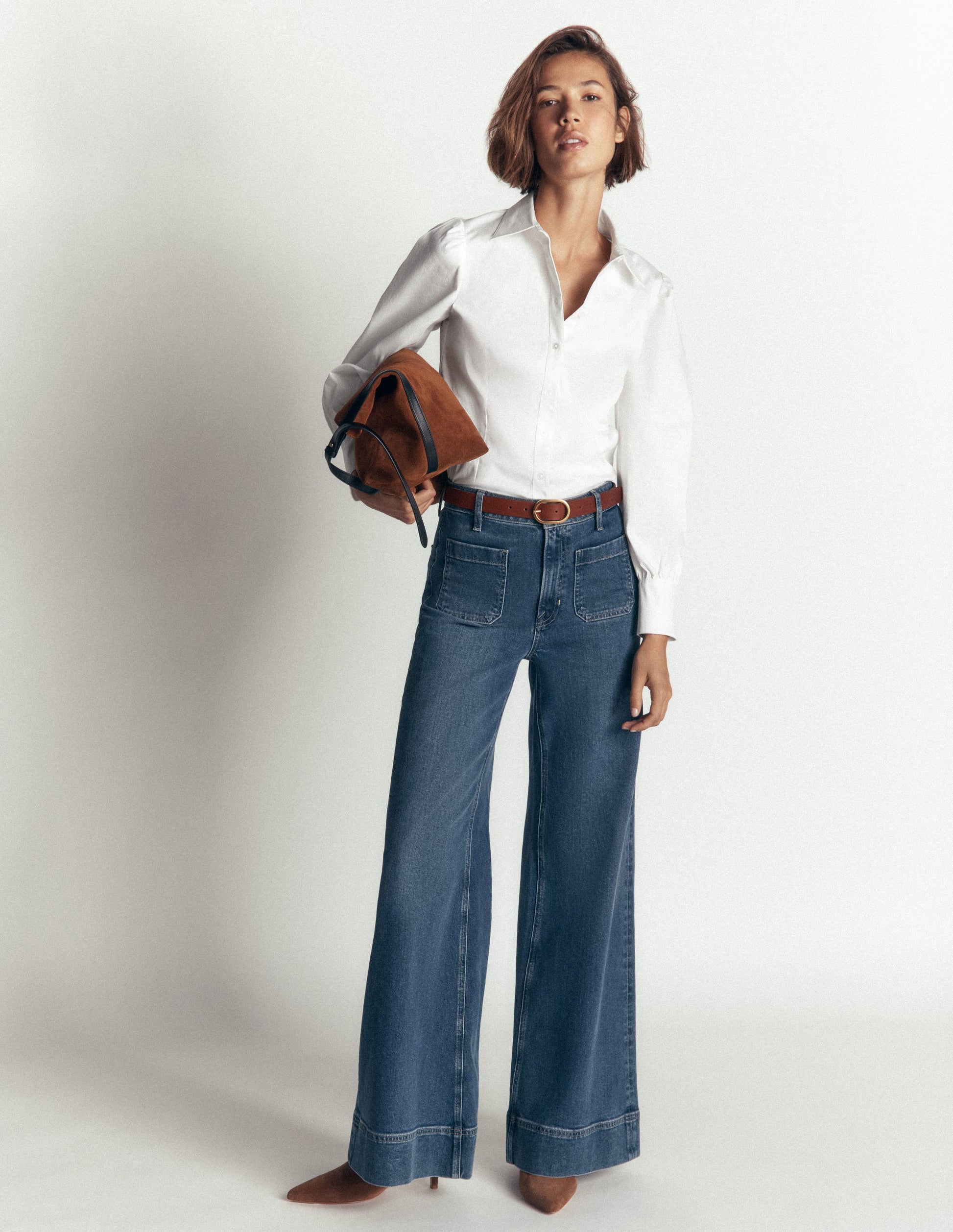 Volume Sleeve Shirt-White-1