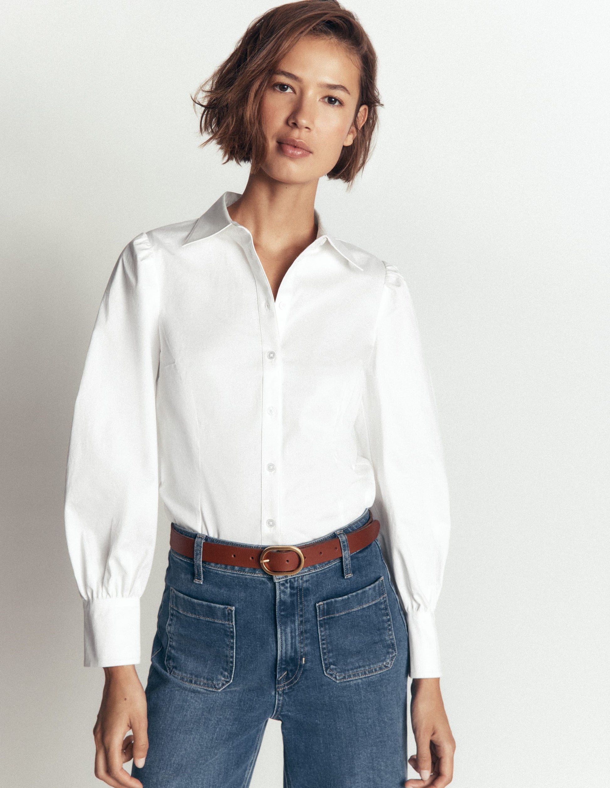 Volume Sleeve Shirt-White-5