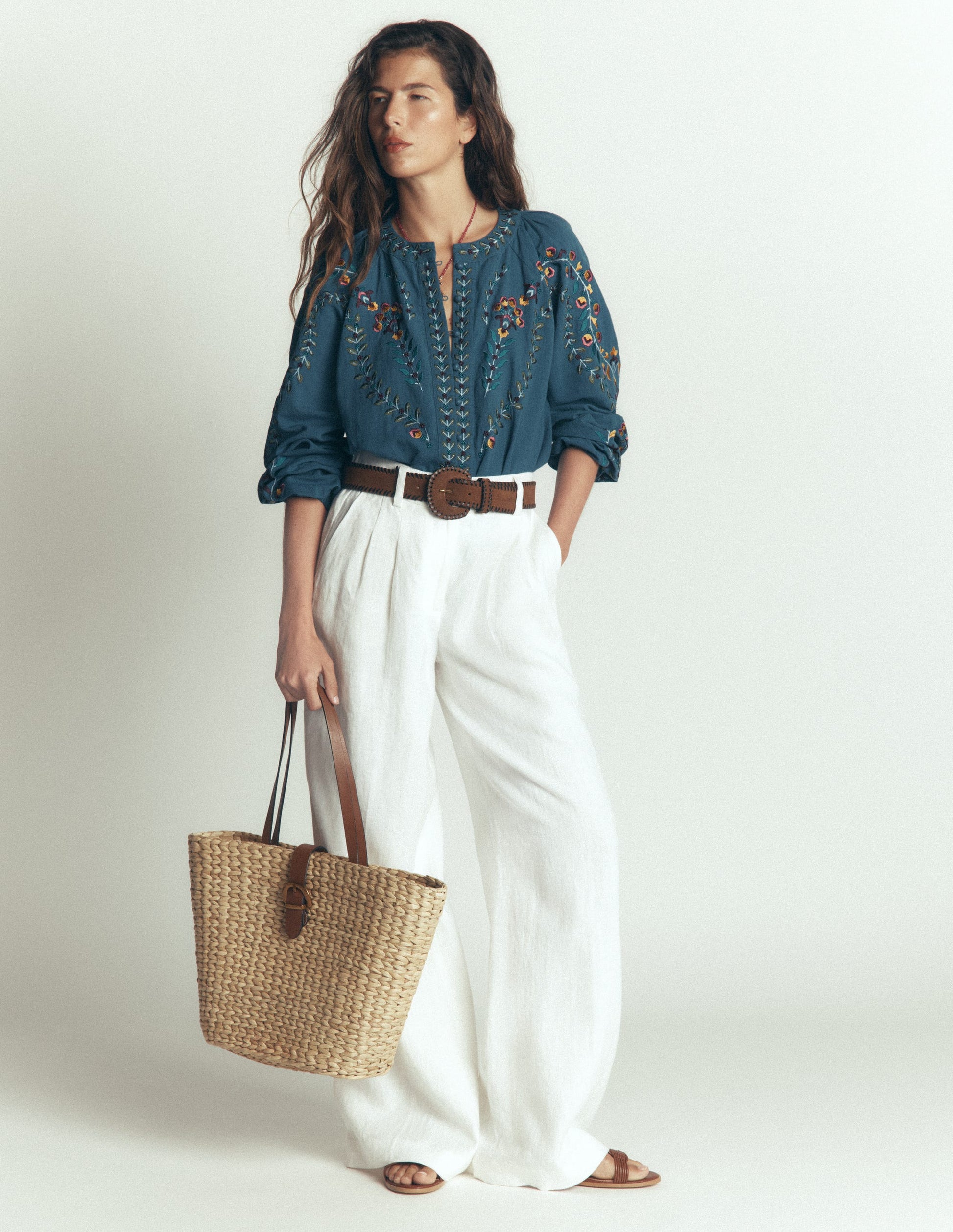 Raglan Embroidered Top-Mid Blue-4