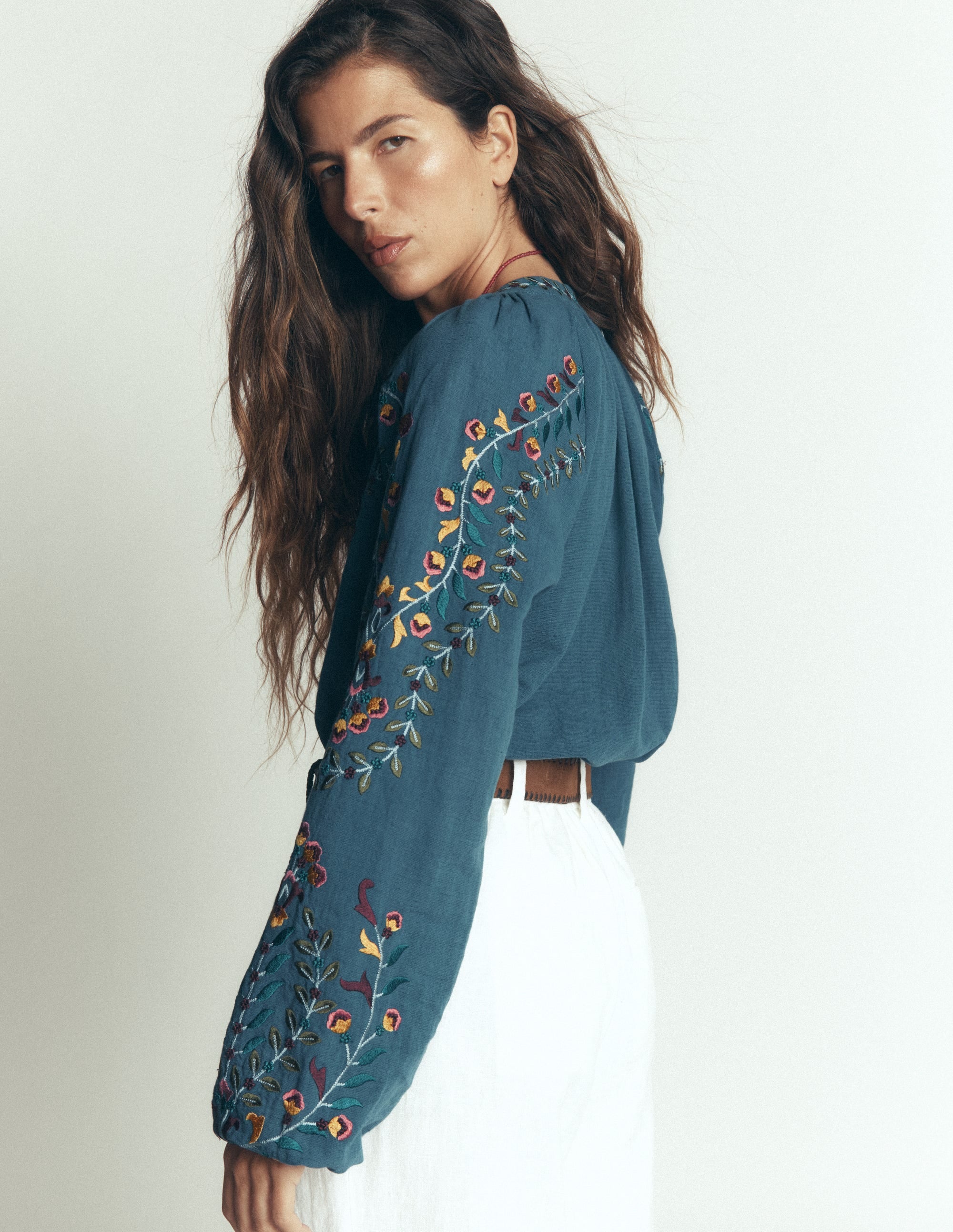 Raglan Embroidered Top-Mid Blue - Image 6