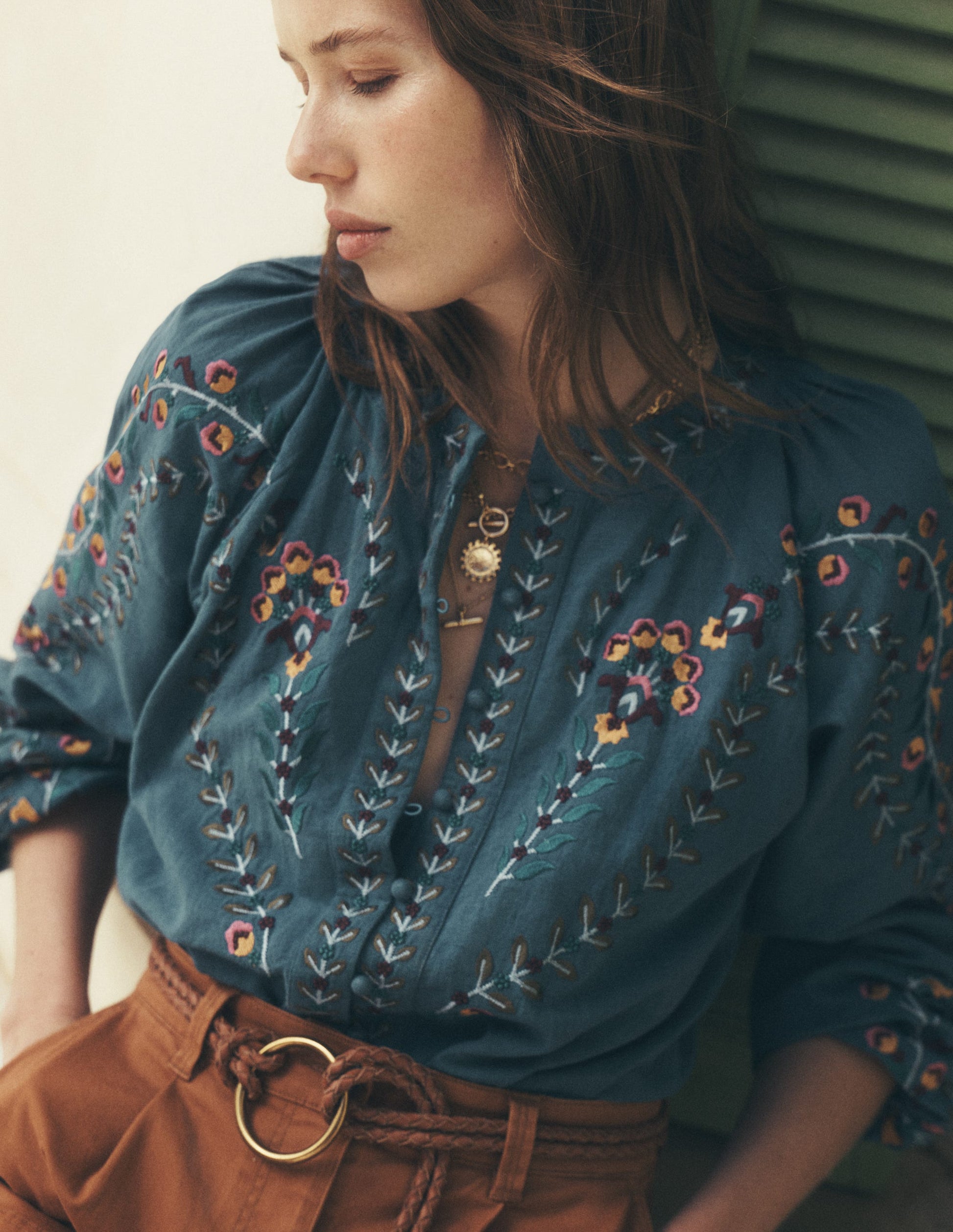 Raglan Embroidered Top-Mid Blue-1