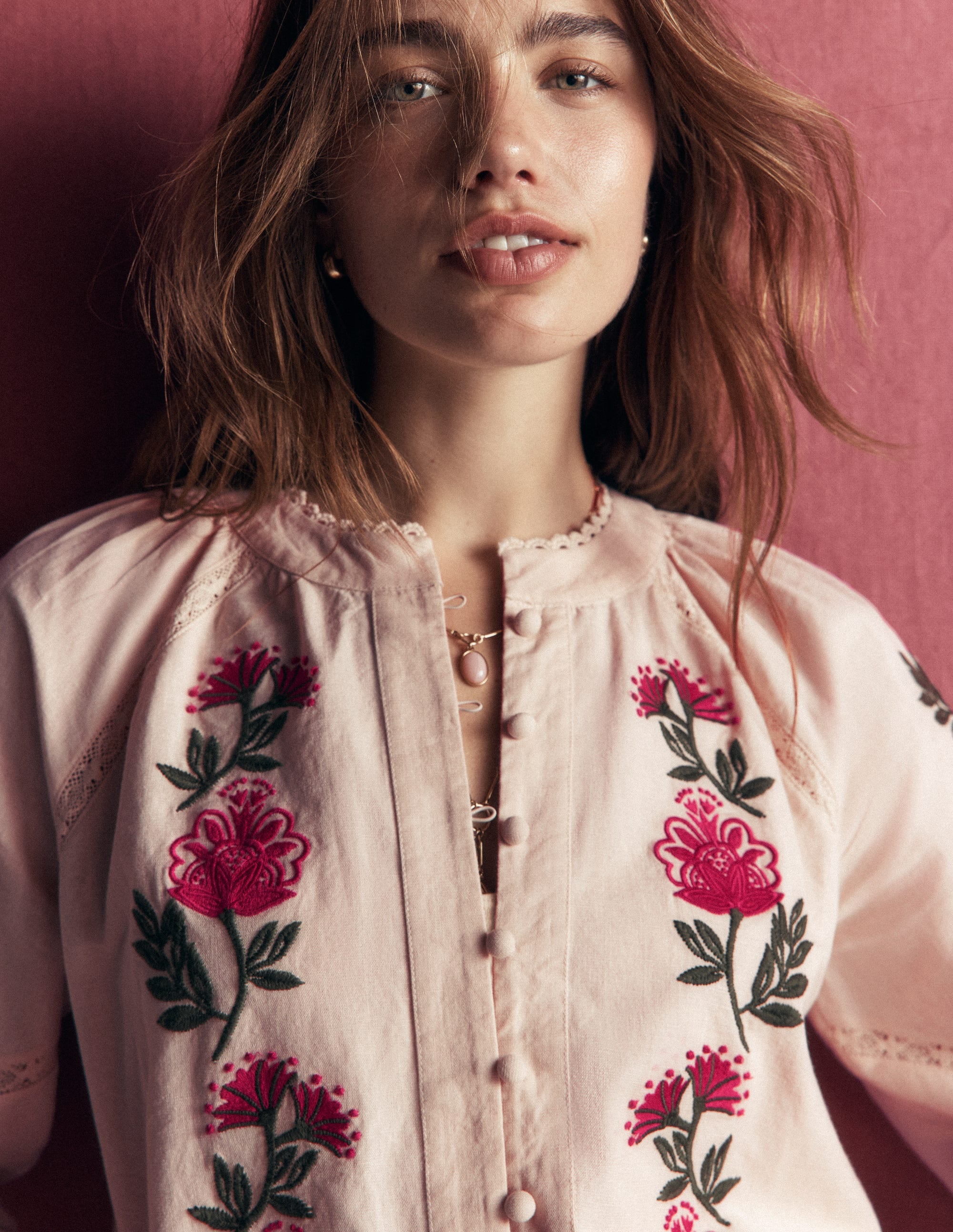 Raglan Embroidered Top-Almond Milk - Image 2