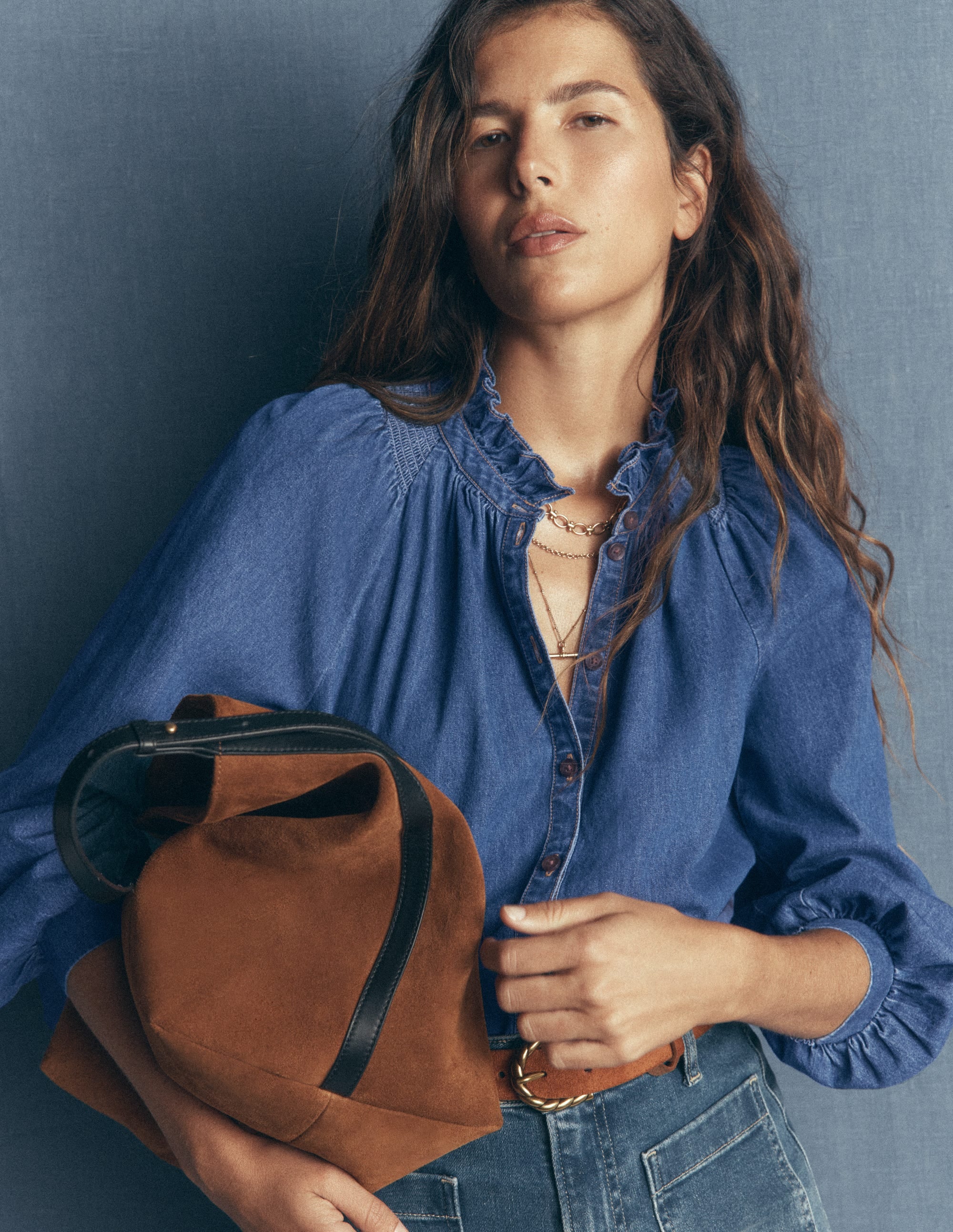 Erica Denim Frill Top-Mid Vintage - Image 1