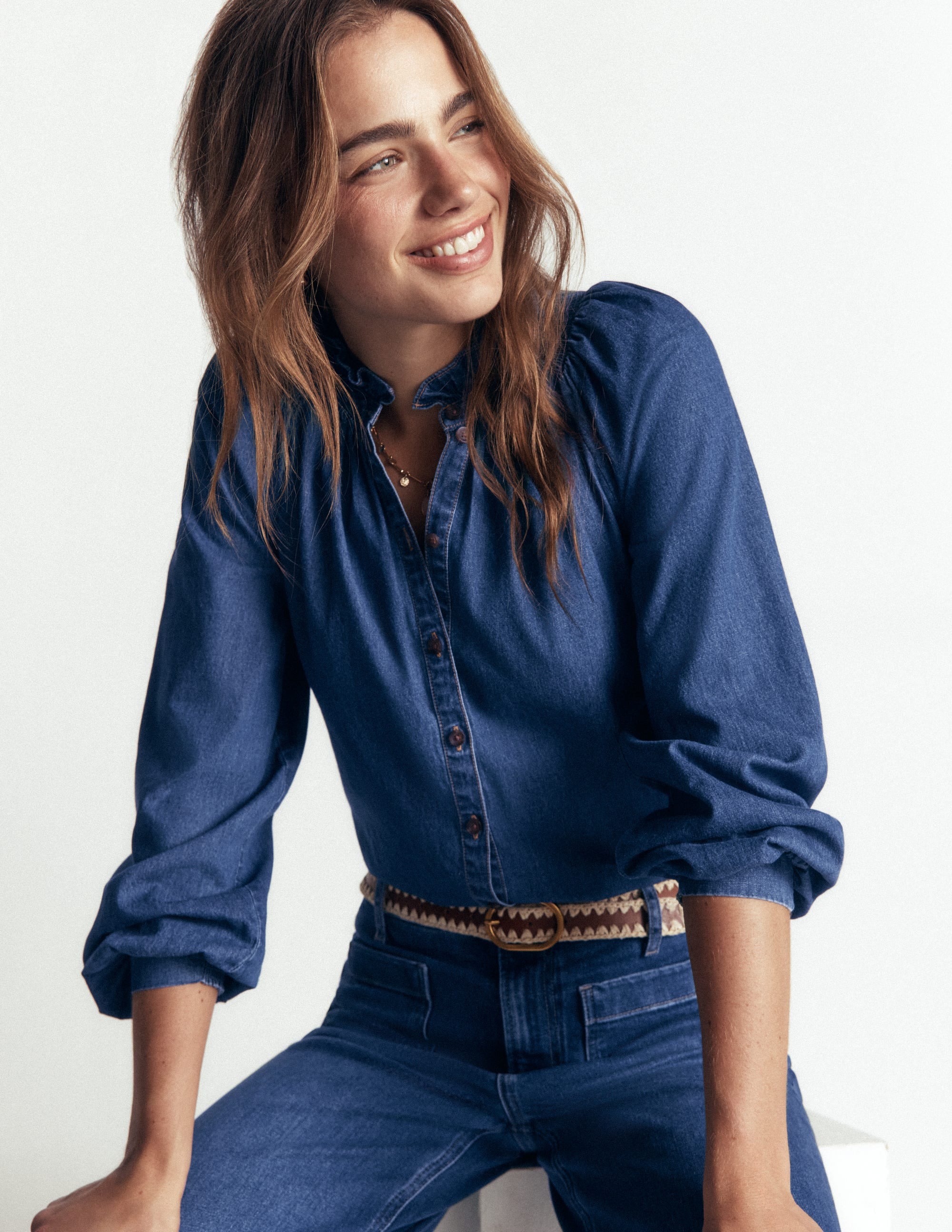 Erica Denim Frill Top-Mid Vintage - Image 1