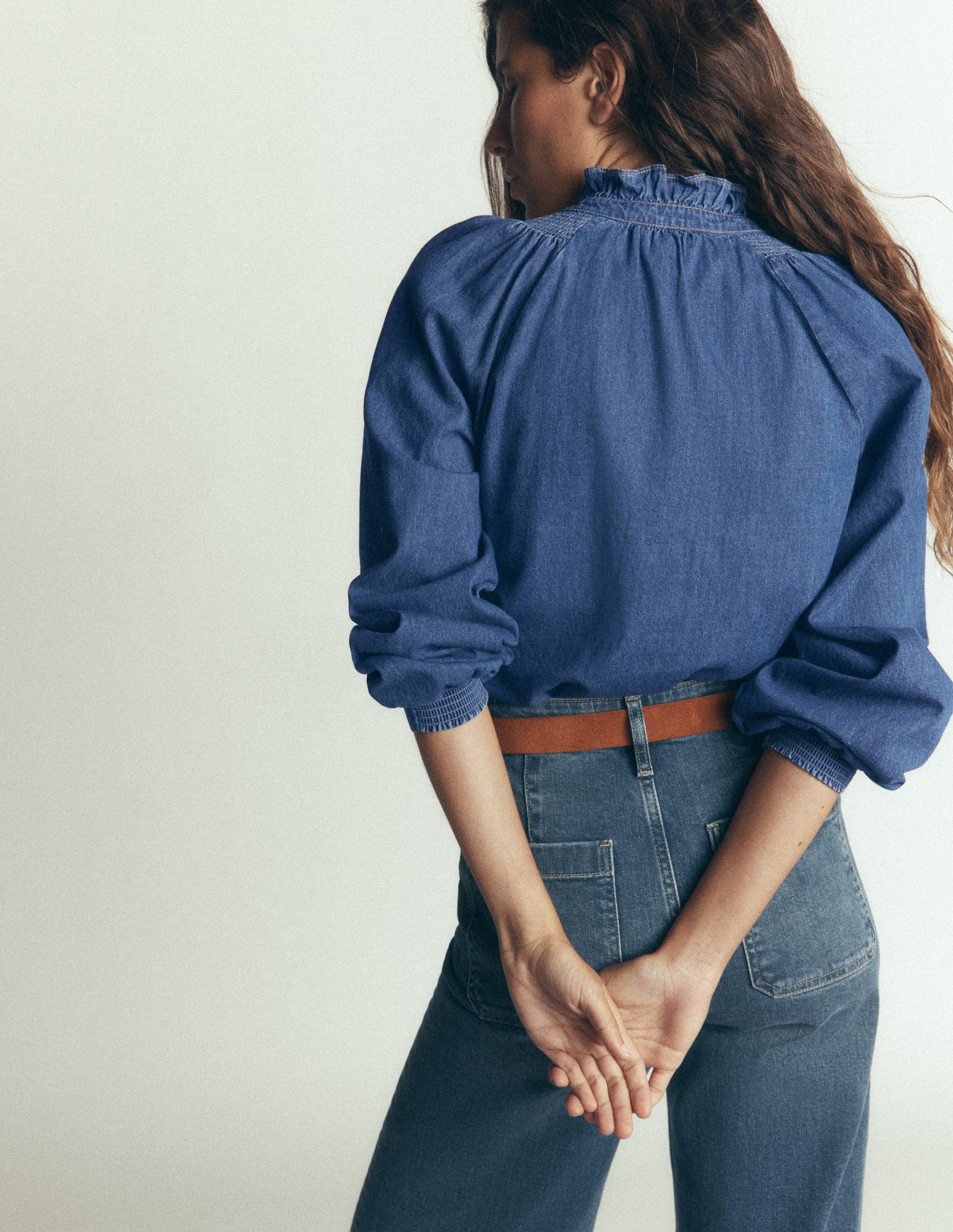 Erica Denim Frill Top-Mid Vintage-3