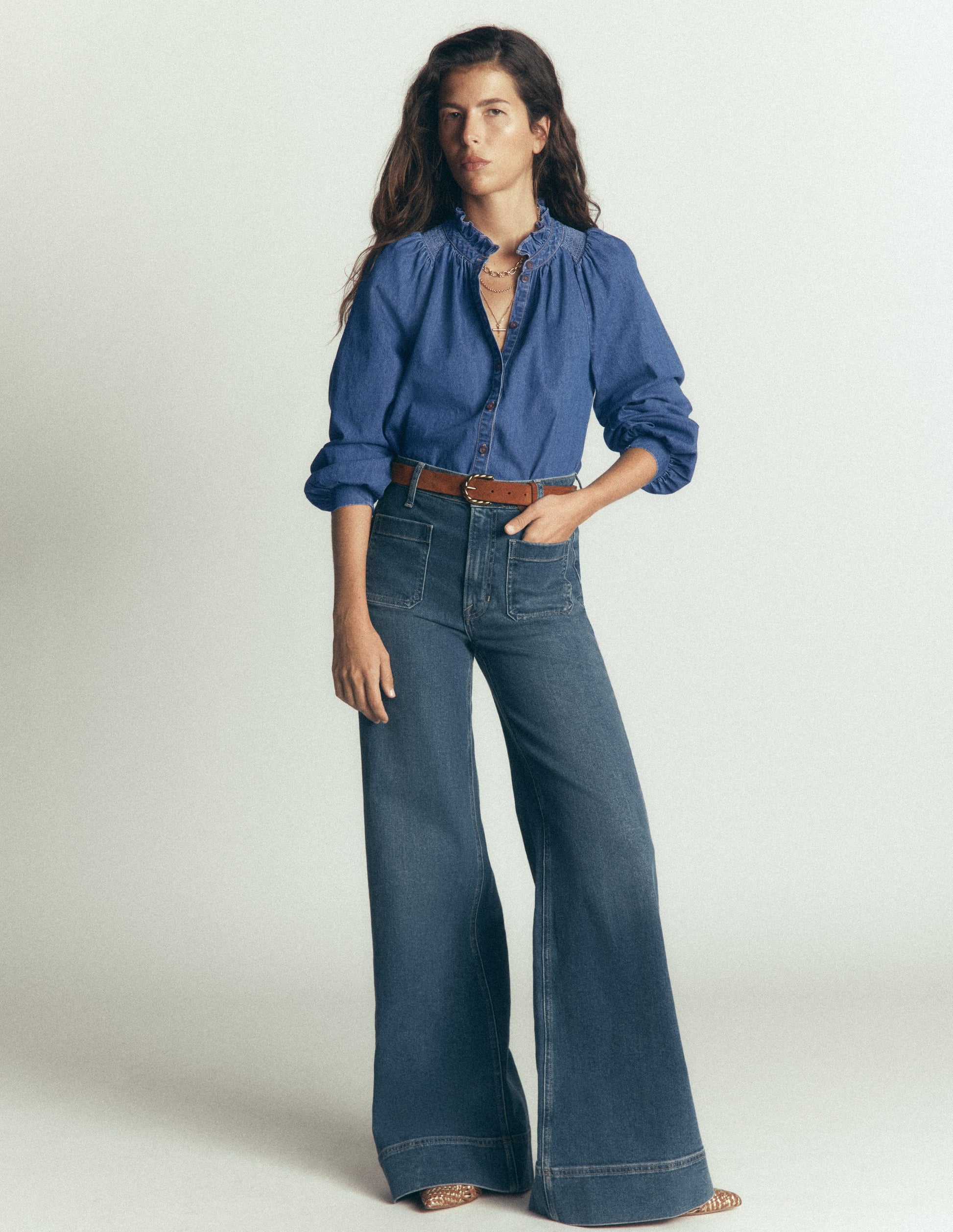 Erica Denim Frill Top-Mid Vintage-5