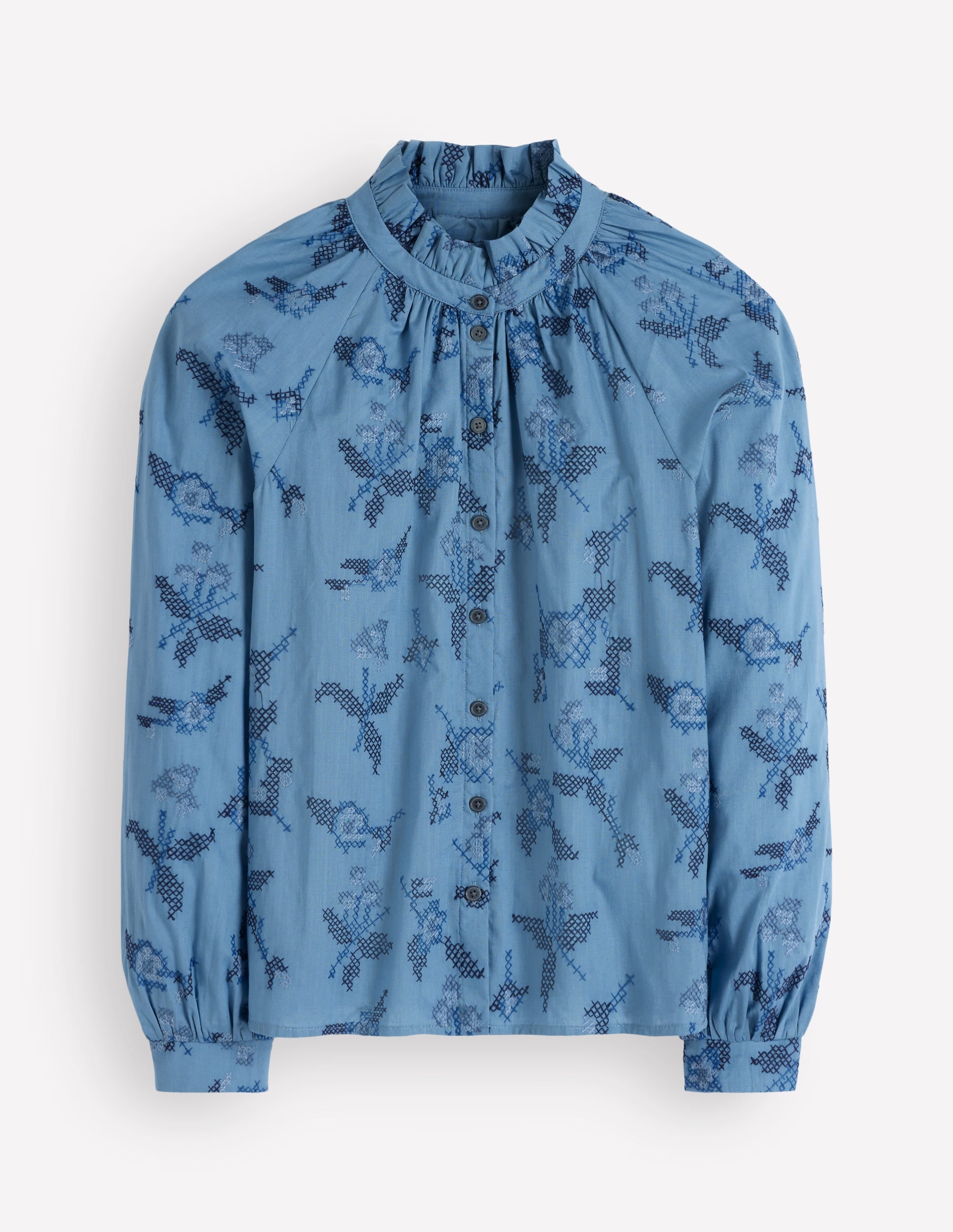 Erica Cotton Frill Top-Blue, Cross Stitch Floral - Image 5