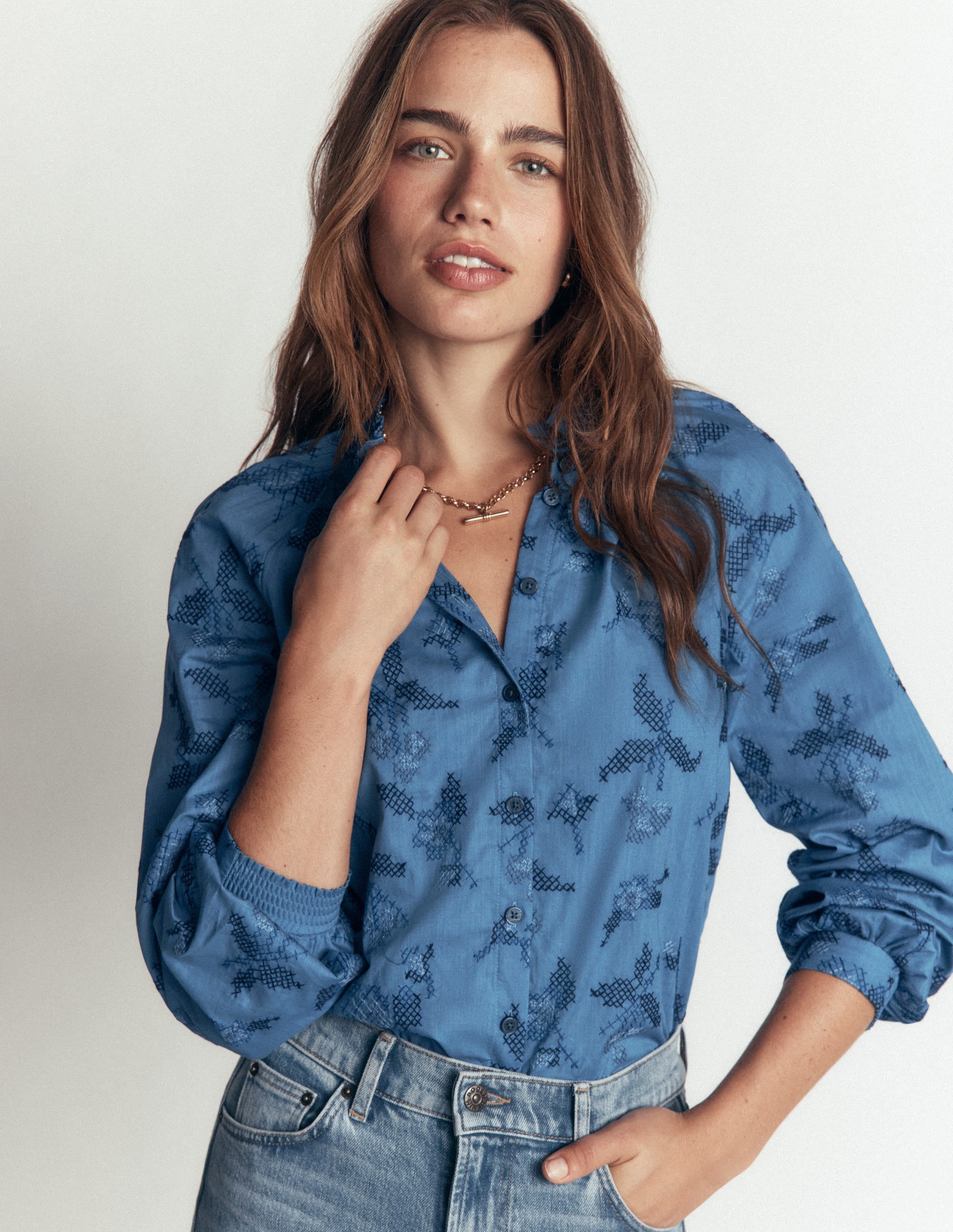 Erica Cotton Frill Top-Blue, Cross Stitch Floral - Image 2