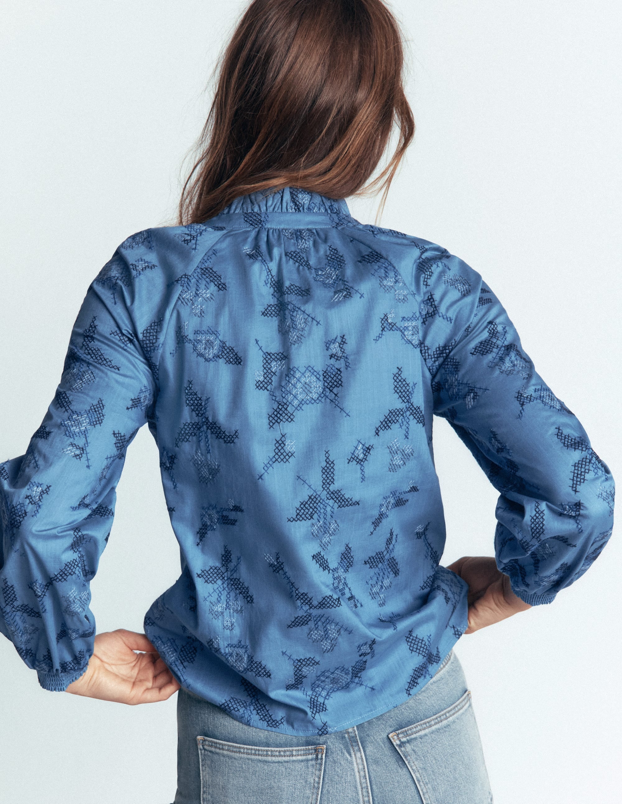Erica Cotton Frill Top-Blue, Cross Stitch Floral - Image 3