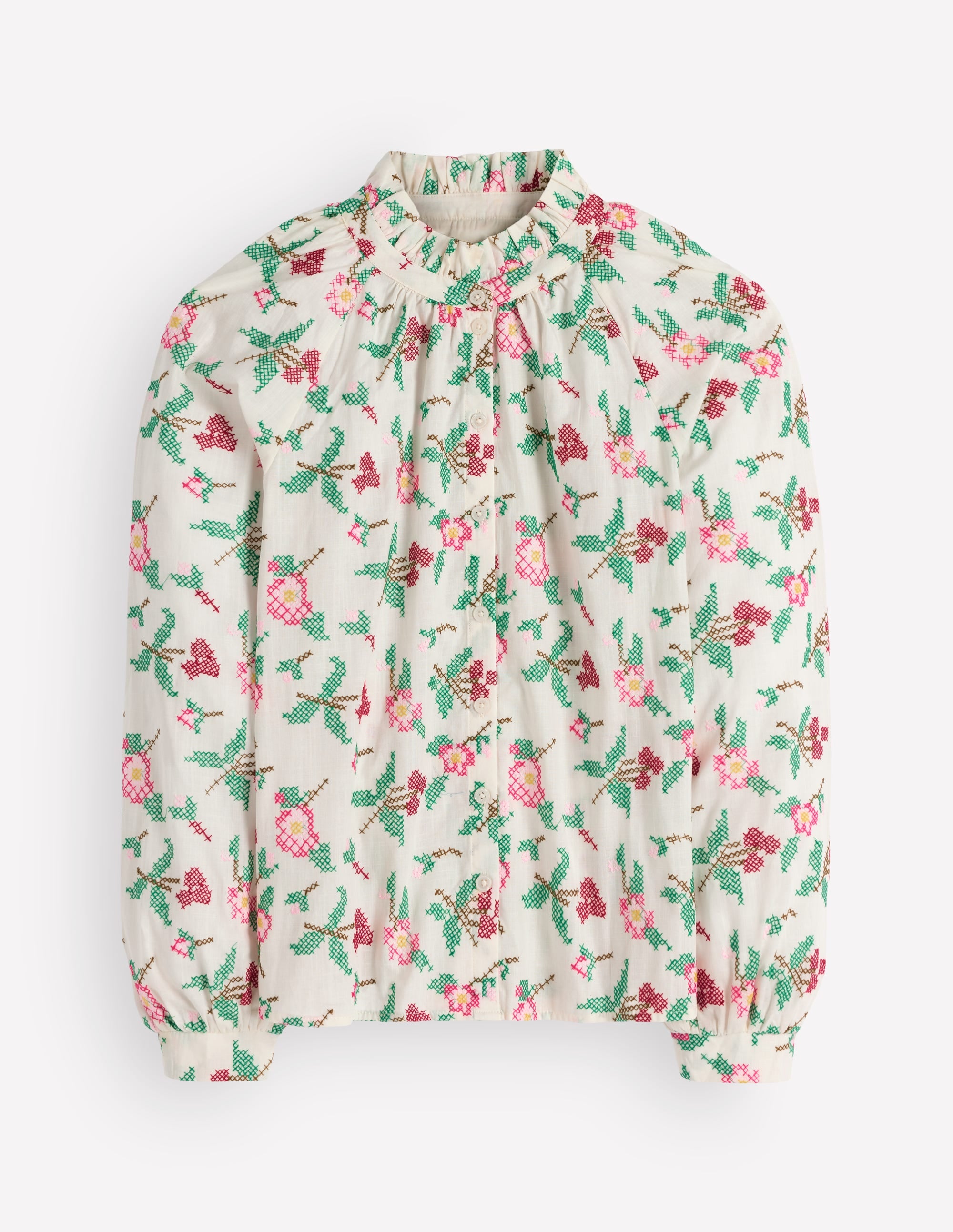 Erica Cotton Frill Top-White Cross Stitch Floral - Image 9