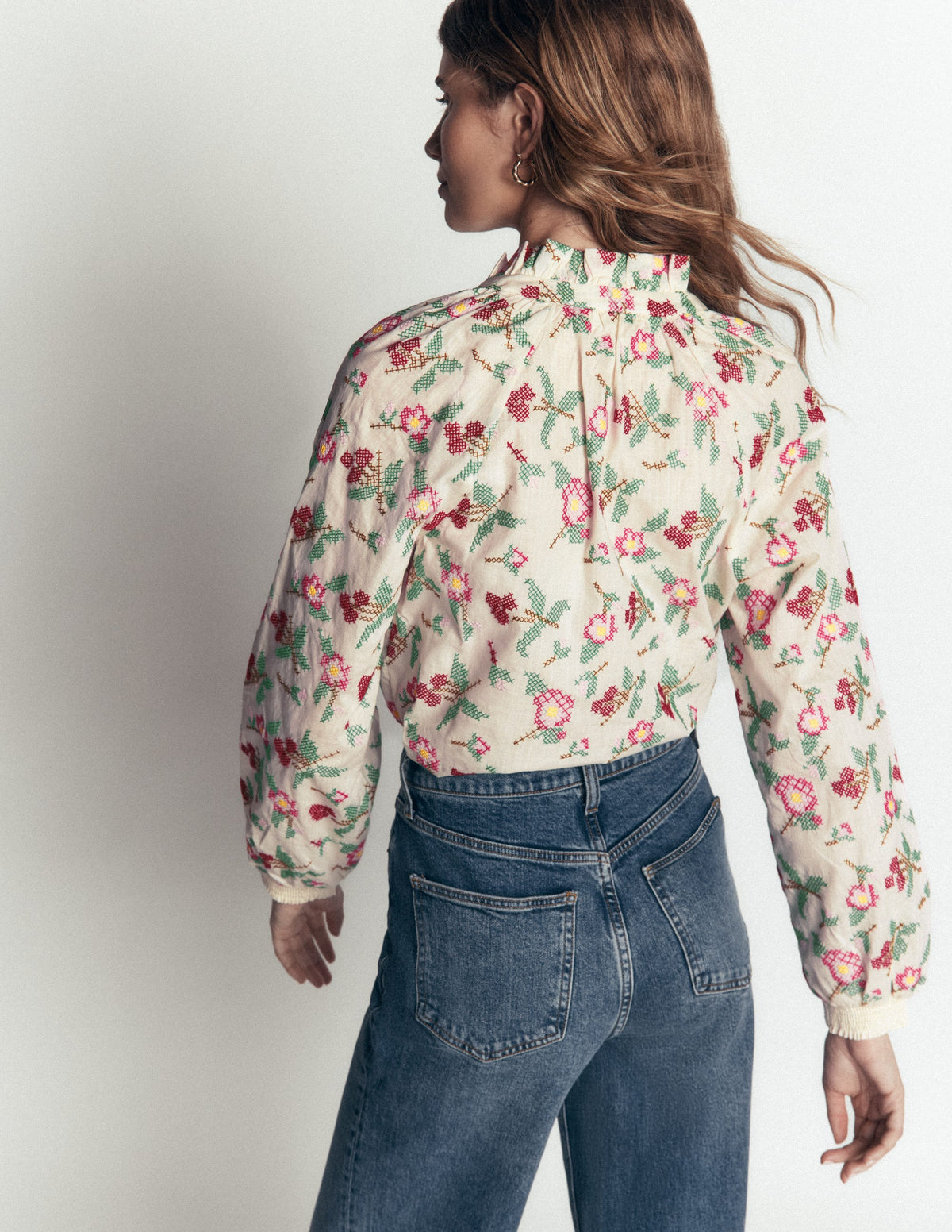 Erica Cotton Frill Top-White Cross Stitch Floral-3