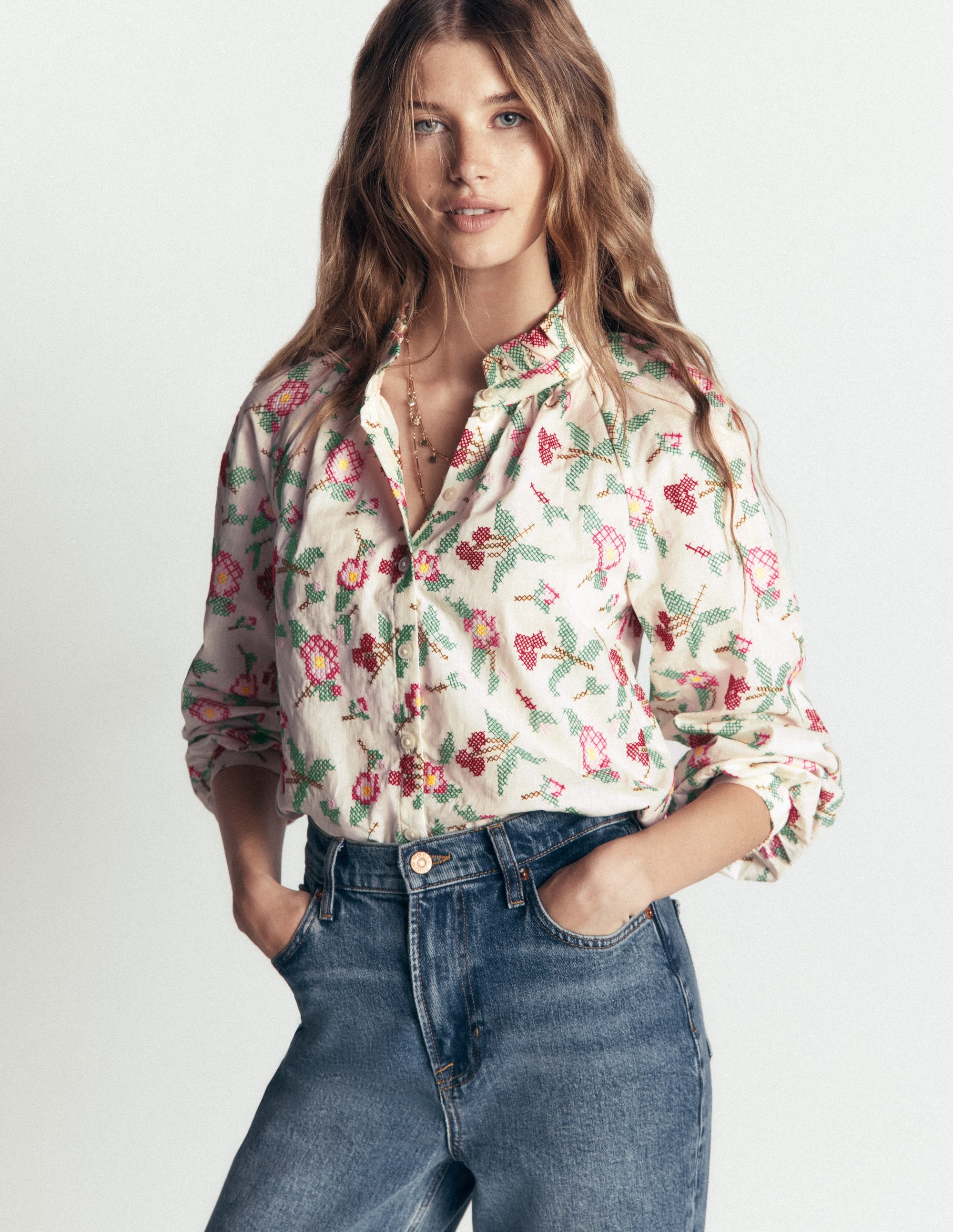 Erica Cotton Frill Top-White Cross Stitch Floral - Image 6