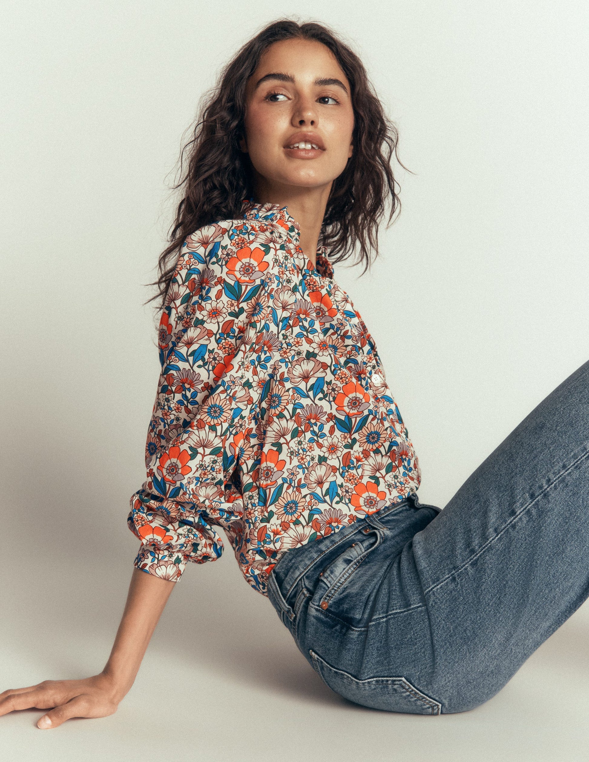 Erica Cotton Frill Top-Ivory, Floral Field-4