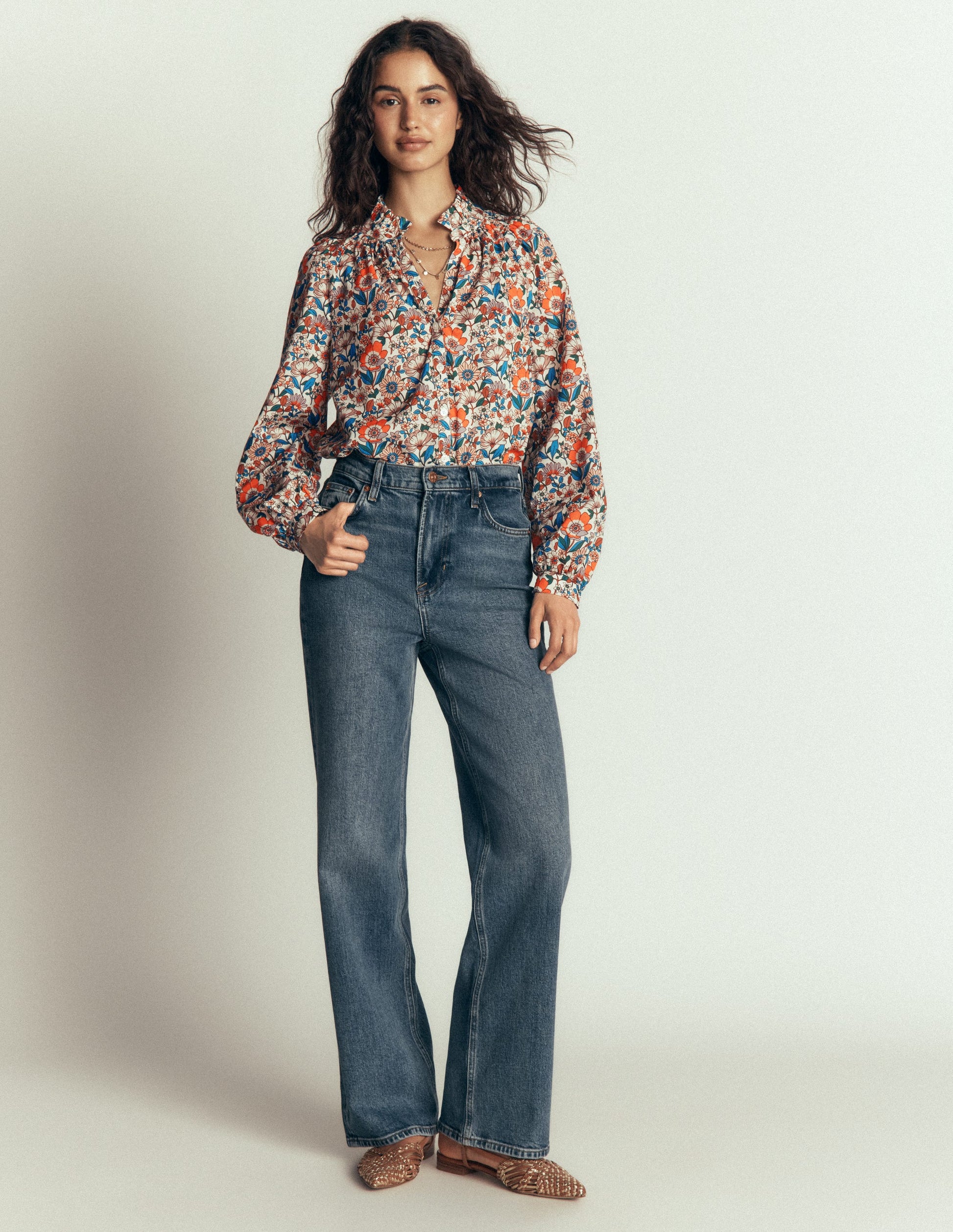 Erica Cotton Frill Top-Ivory, Floral Field-7