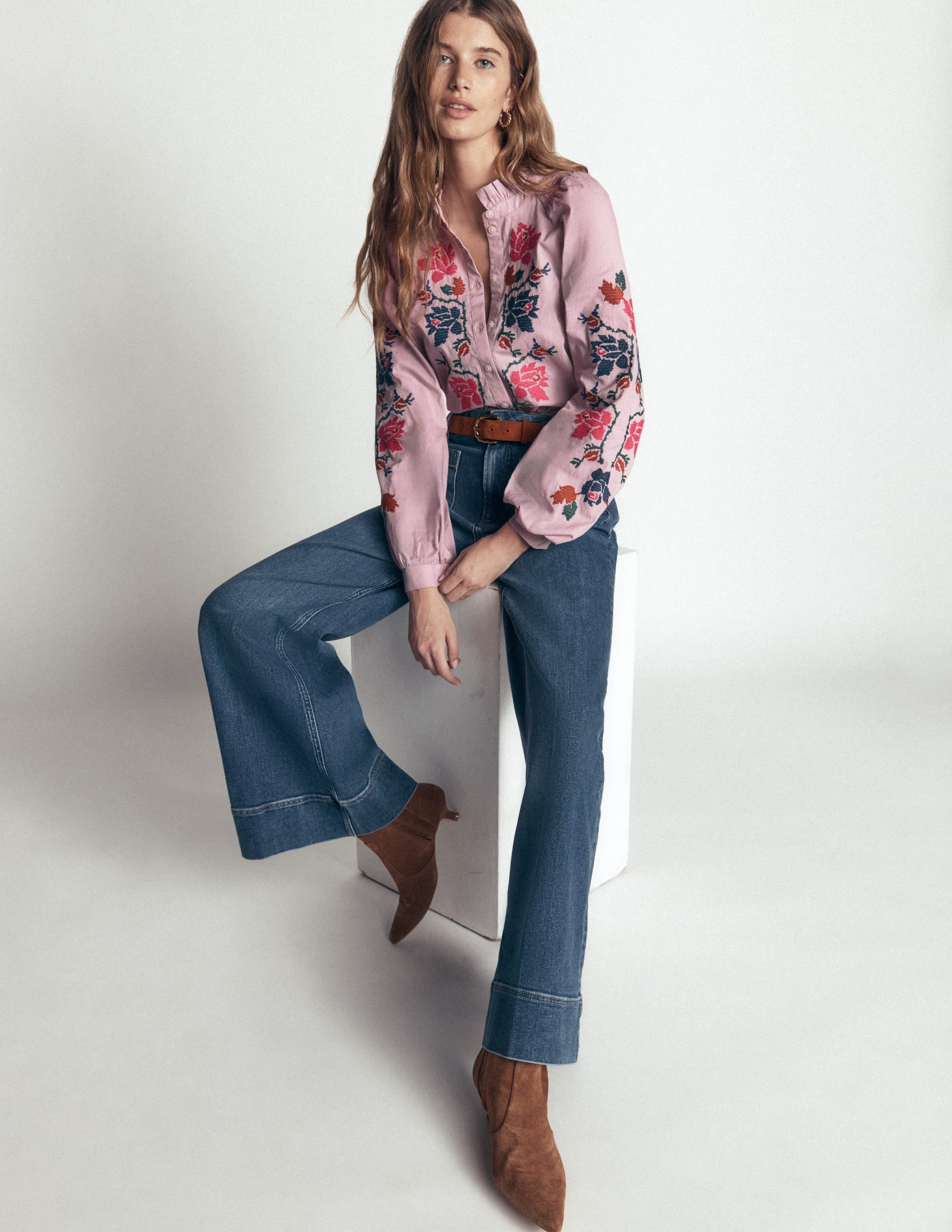 Erica Cotton Frill Top-Soft Pink, Embroidered Floral - Image 2