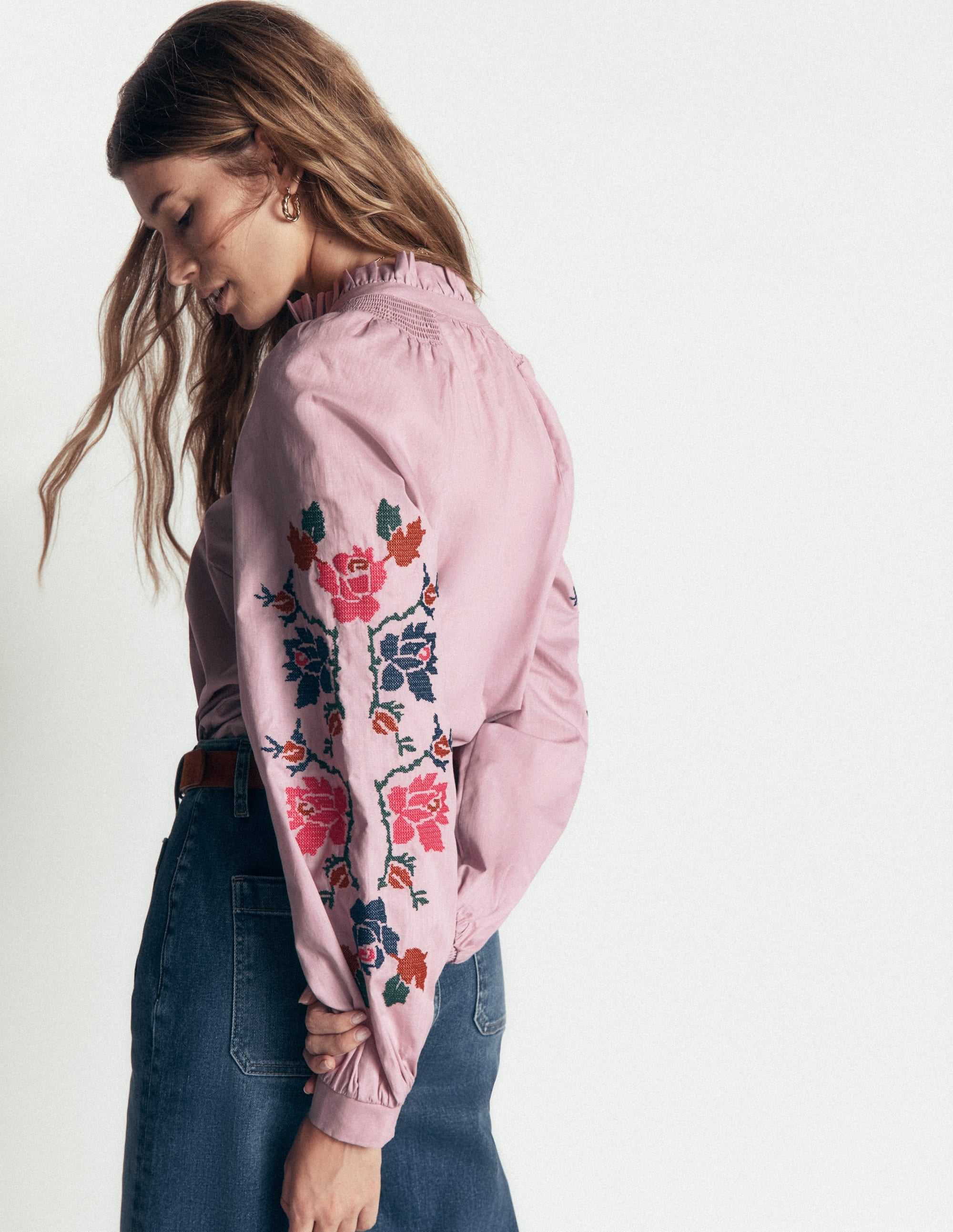 Erica Cotton Frill Top-Soft Pink, Embroidered Floral - Image 4