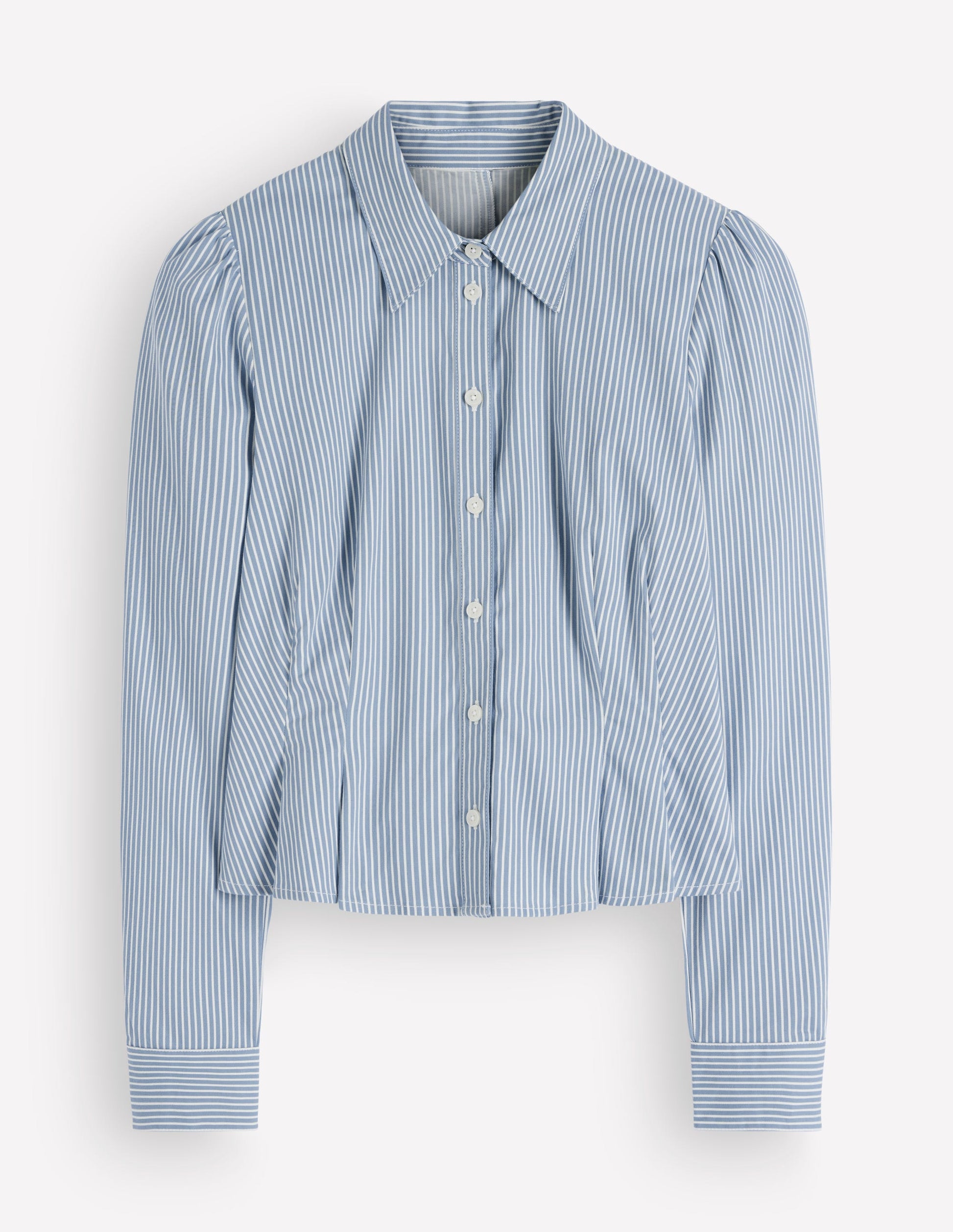 Julia Darted Cotton Shirt-Soft Blue, Ivory Stripe-8