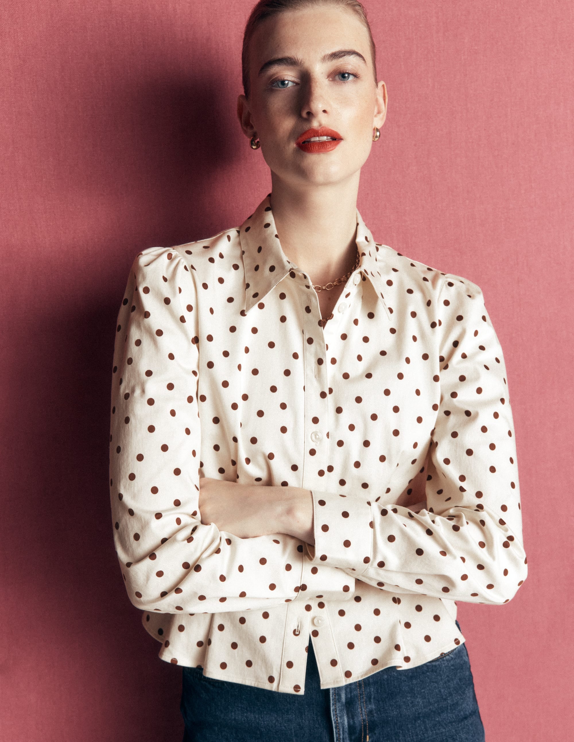Julia Darted Cotton Shirt-Ivory, Boden Spot - Image 1