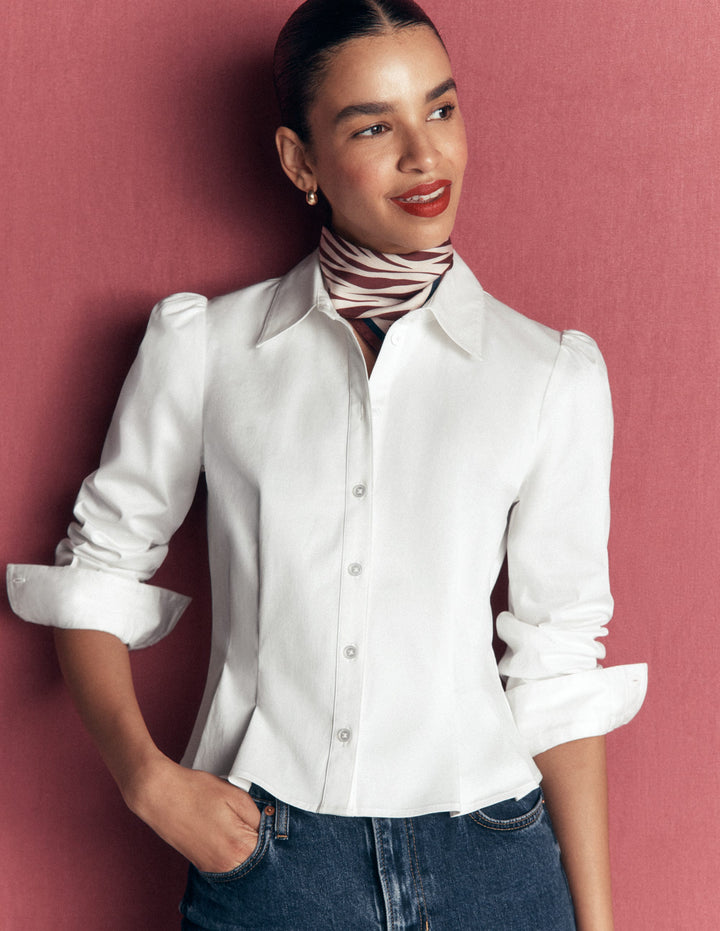 Julia Darted Cotton Shirt-White