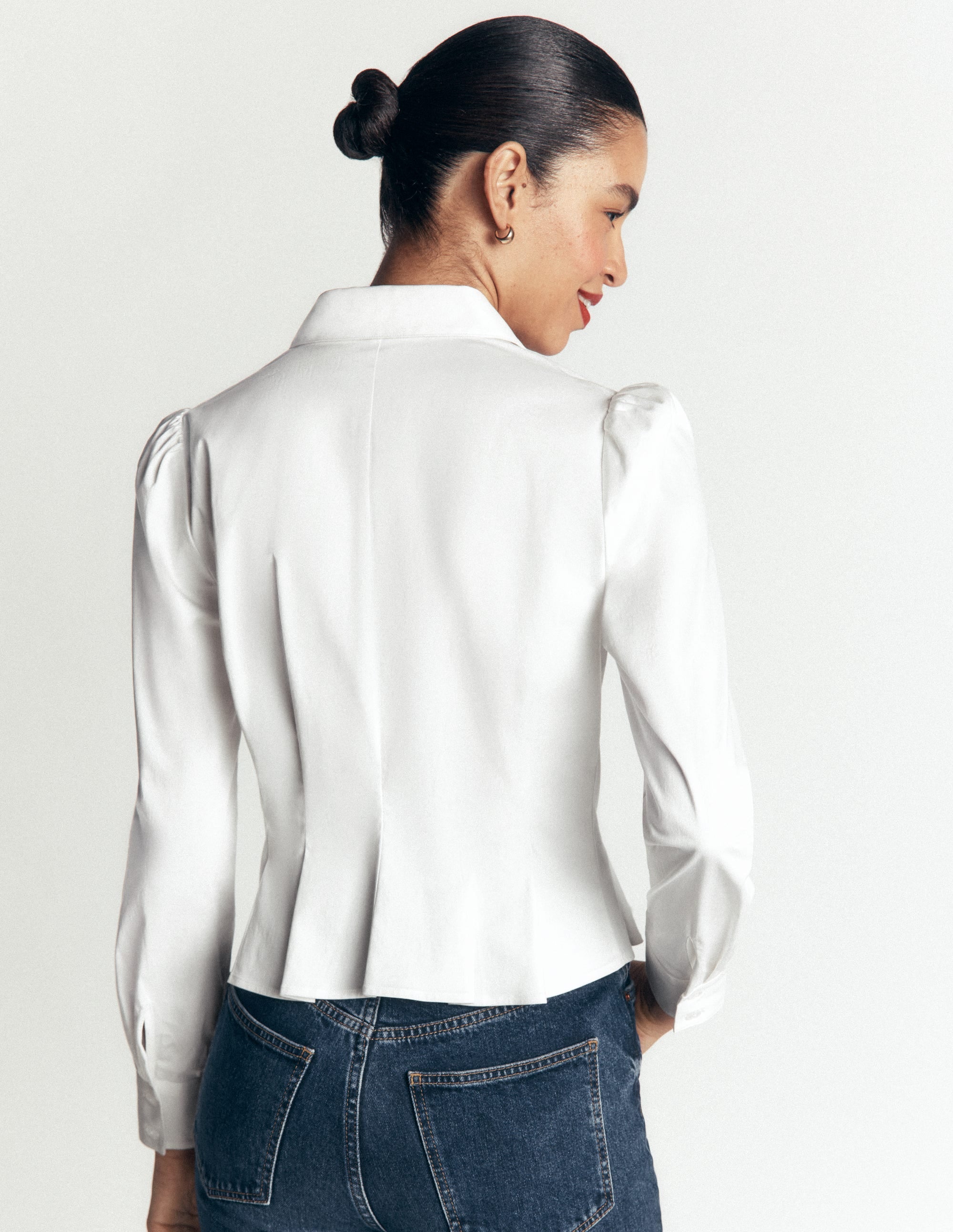 Julia Darted Cotton Shirt-White - Image 3