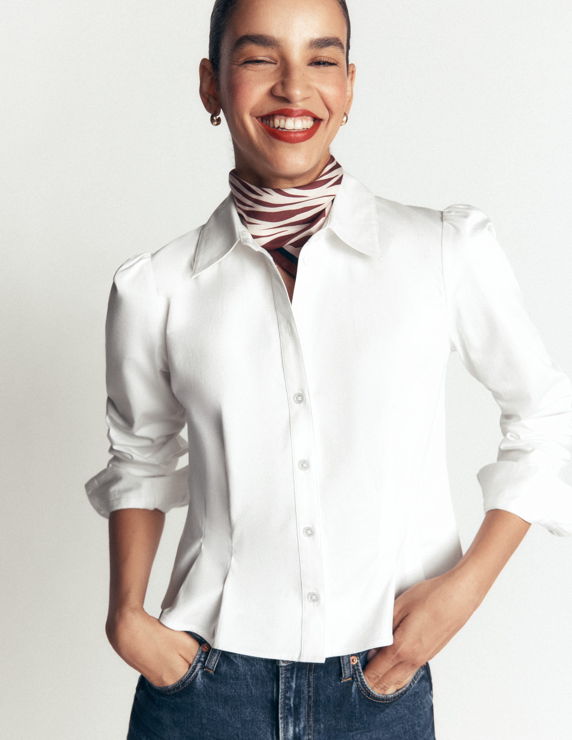 Julia Darted Cotton Shirt-White - Image 4