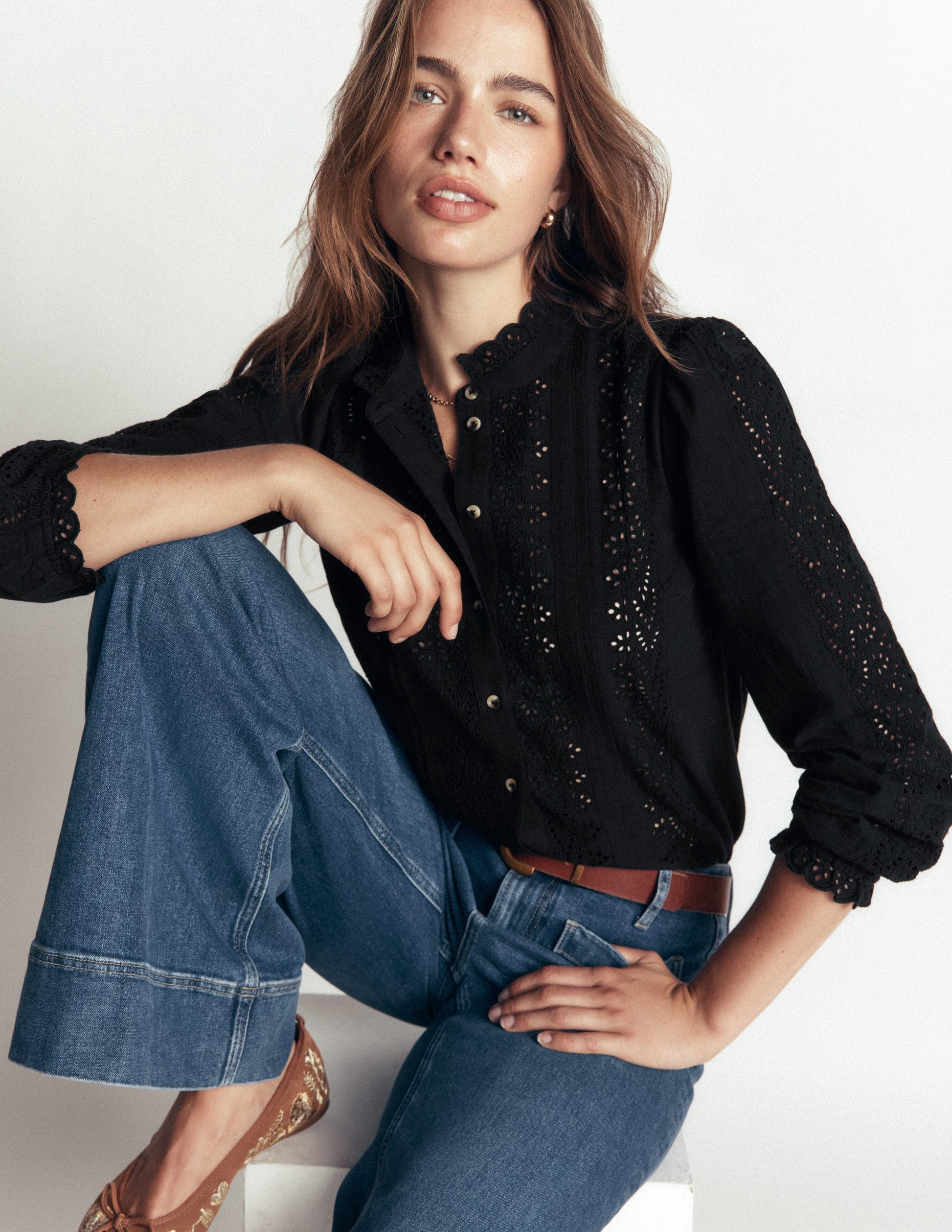 Cotton Broderie Top-Black-1