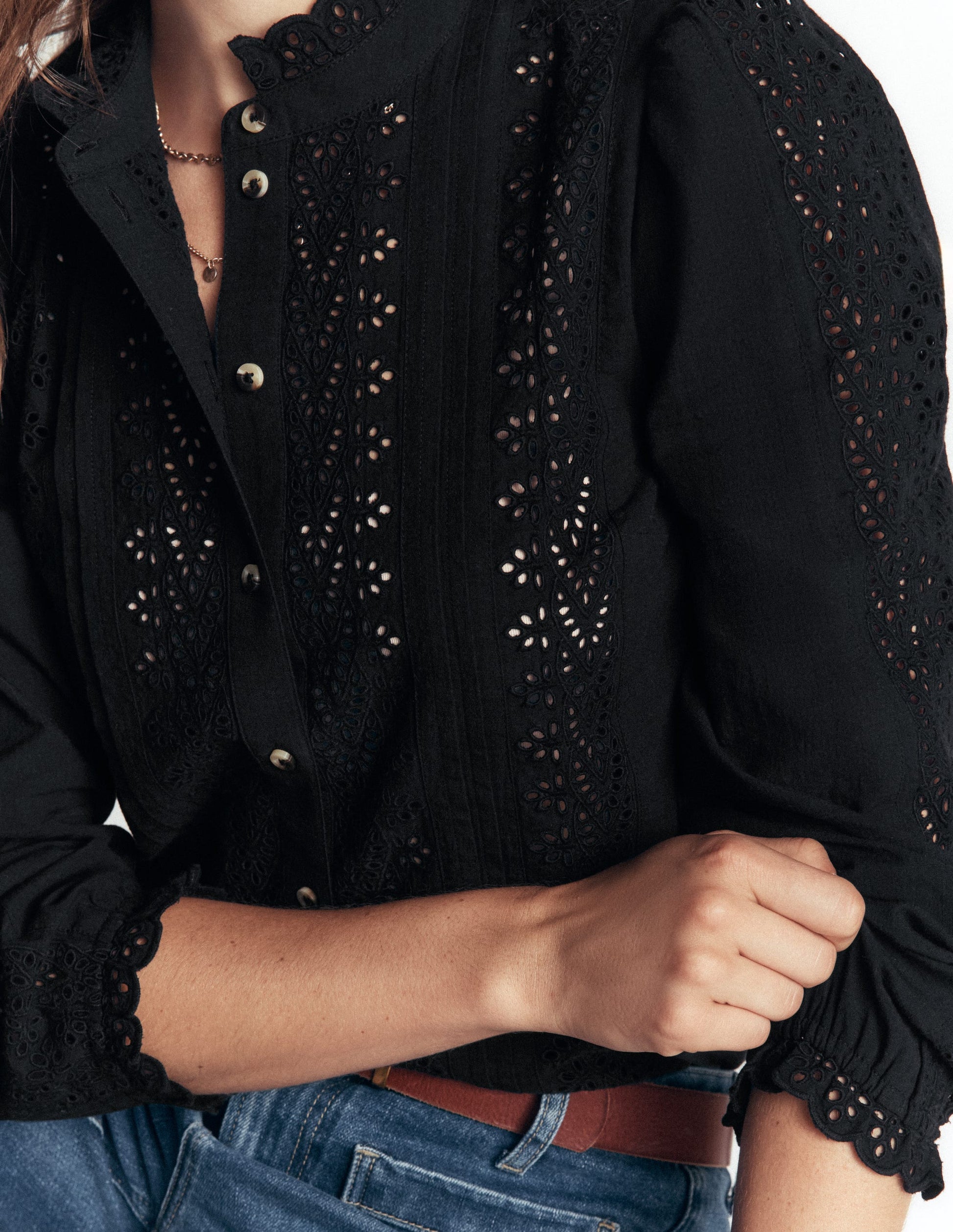 Cotton Broderie Top-Black-2