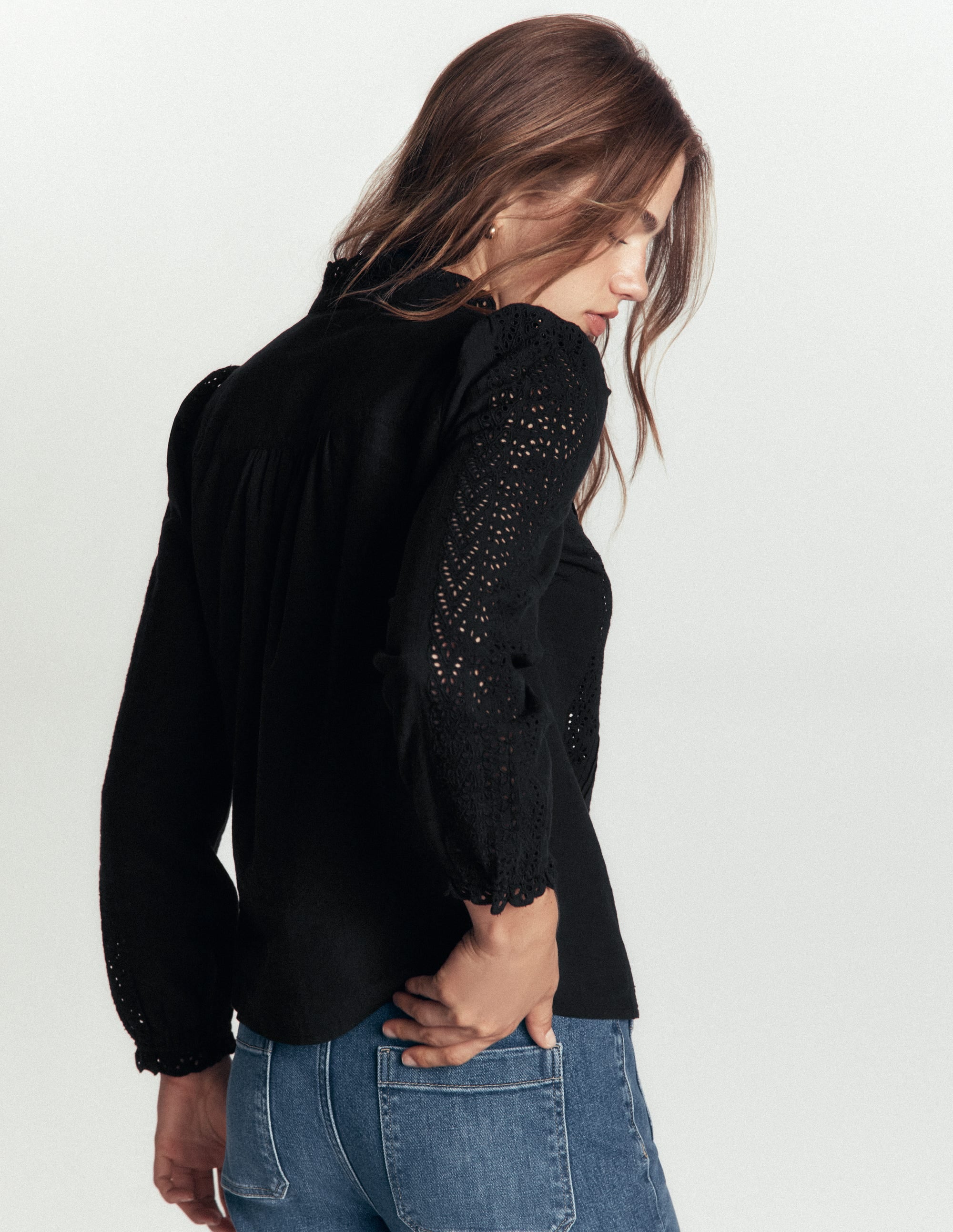 Cotton Broderie Top-Black - Image 3