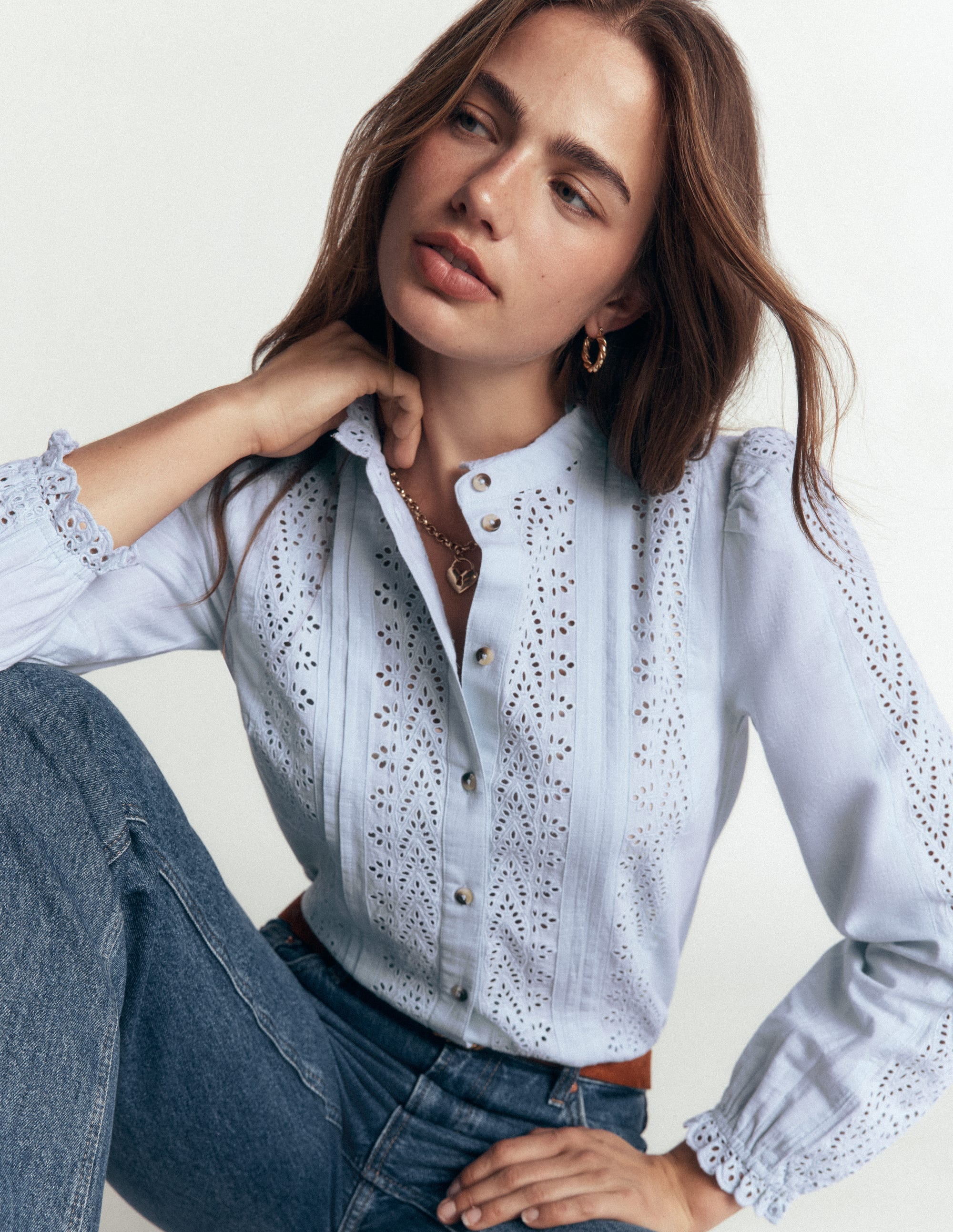 Cotton Broderie Top-Niagra Mist - Image 1