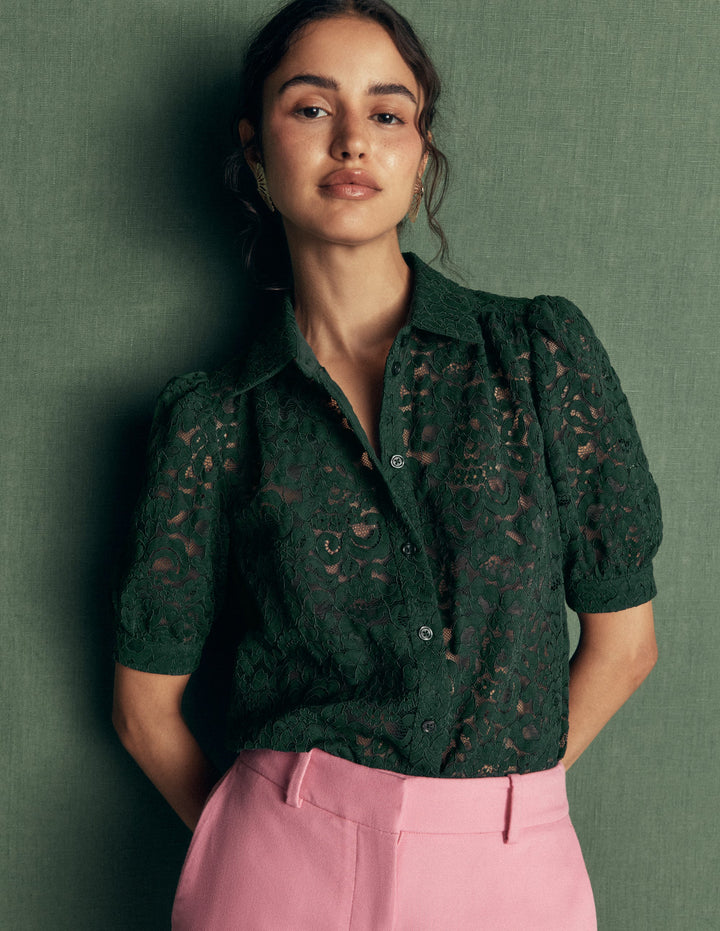 Penelope Lace Shirt-Dark Green