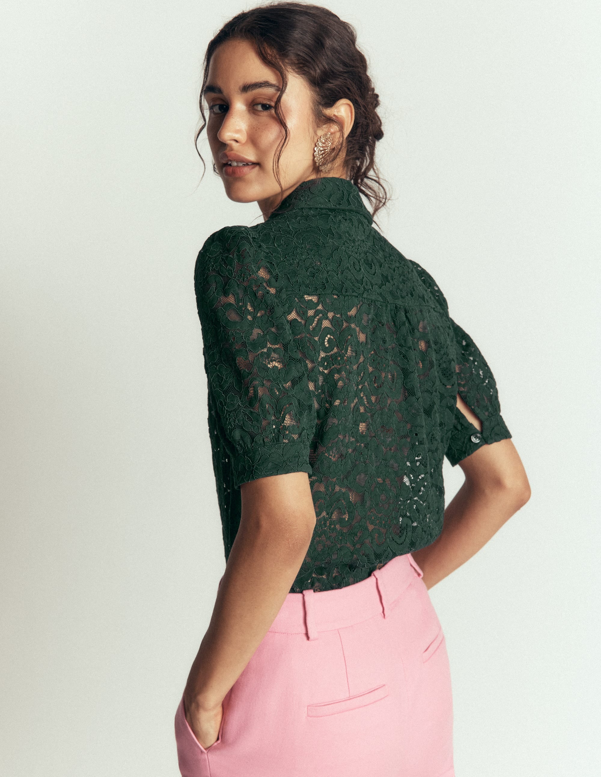 Penelope Lace Shirt-Dark Green - Image 3