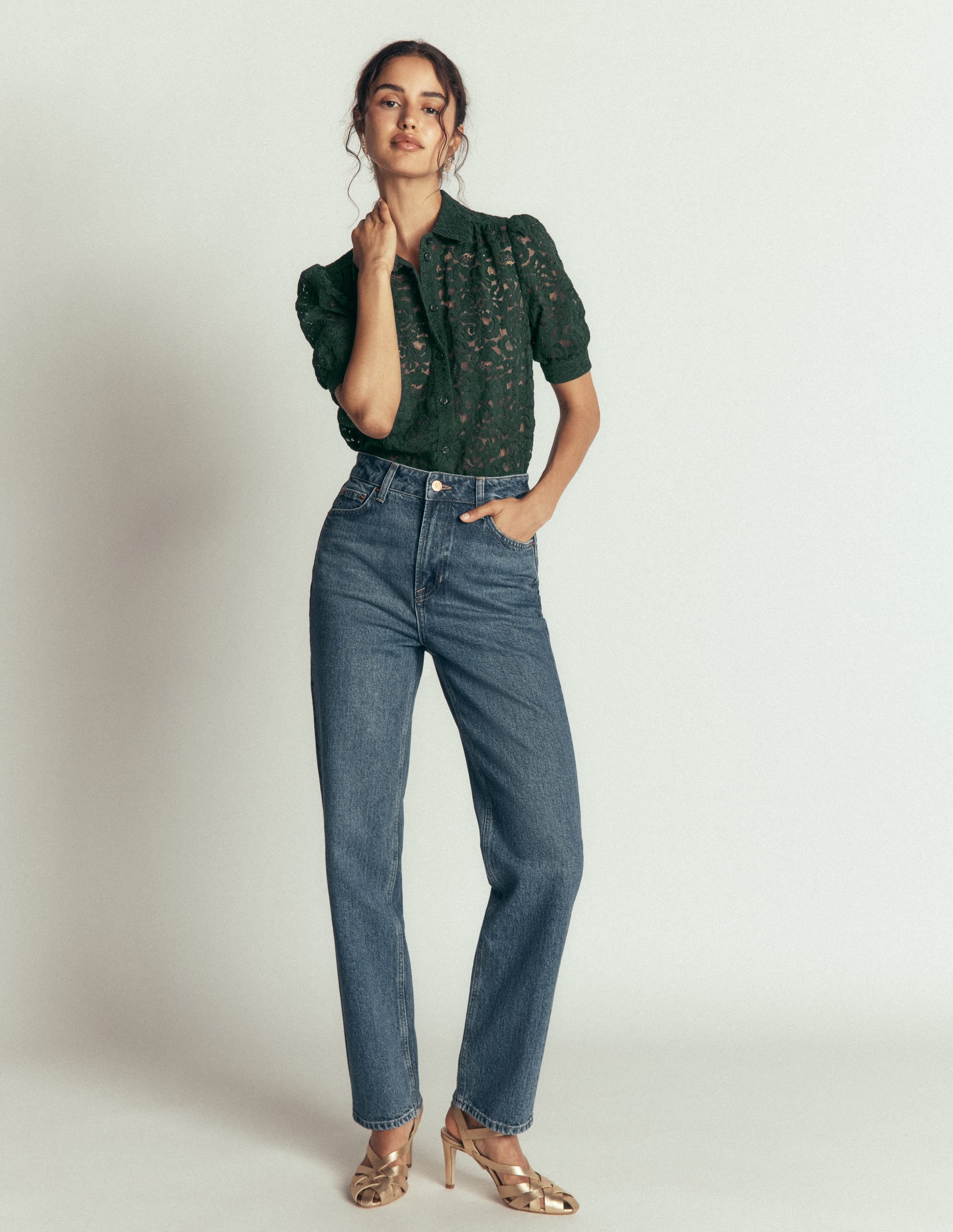 Penelope Lace Shirt-Dark Green - Image 5