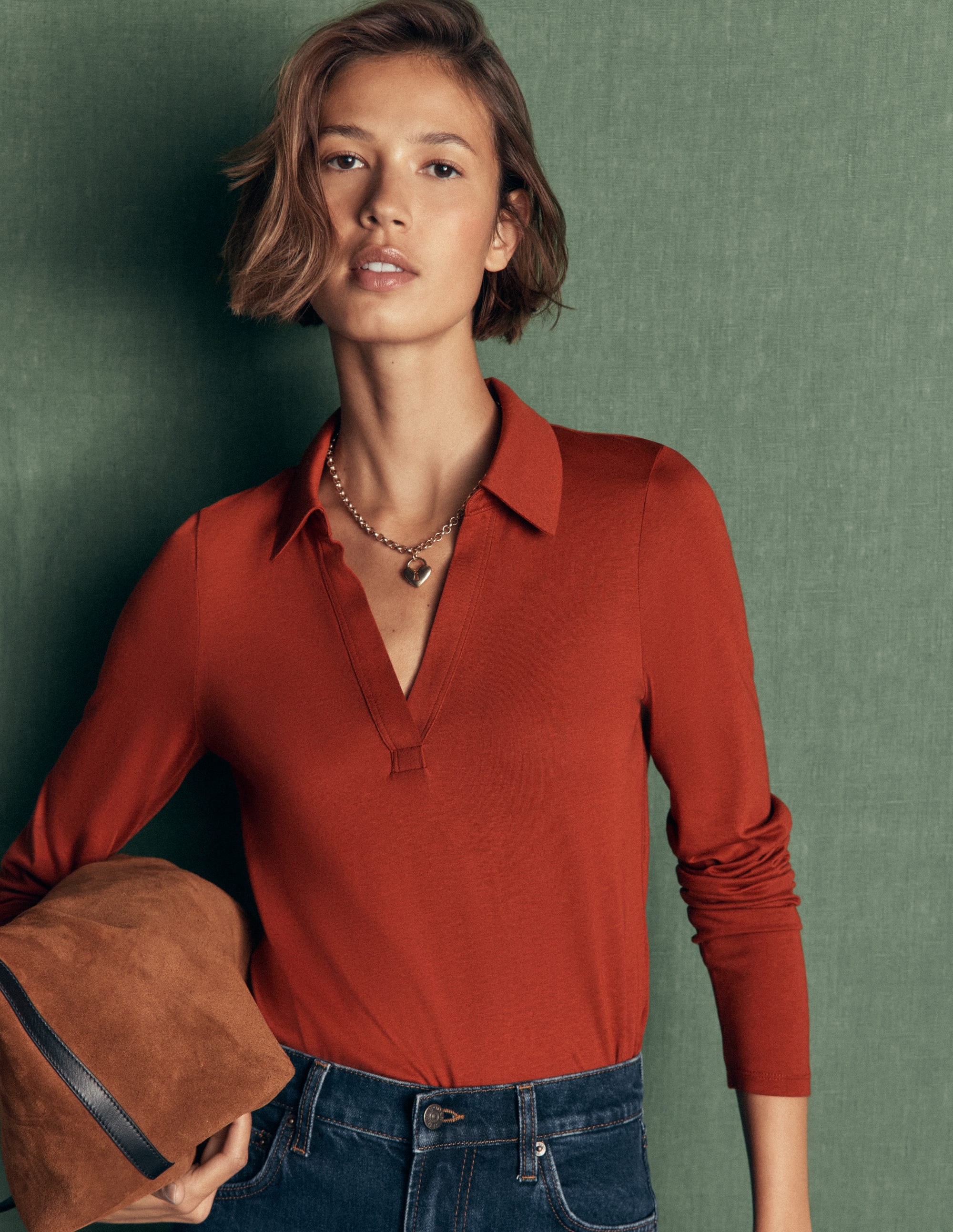 Supersoft Open Collar Shirt-Burnt Orange - Image 1