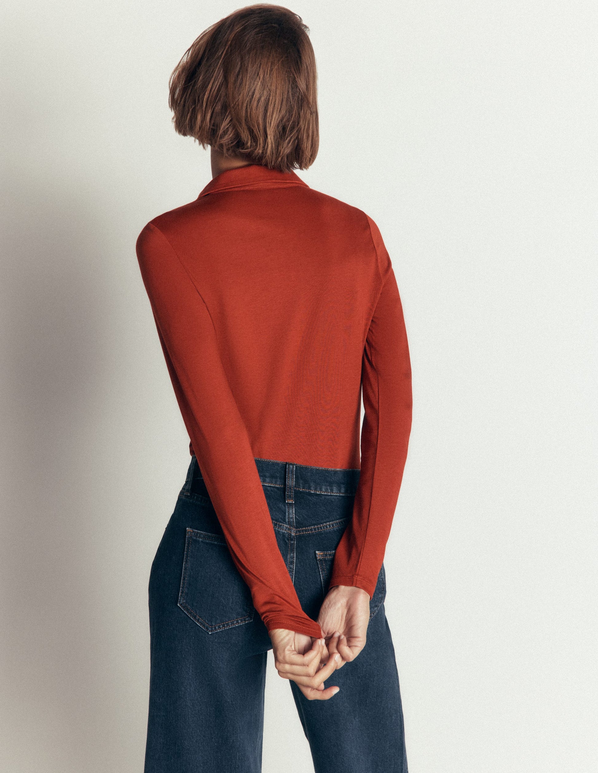 Supersoft Open Collar Shirt-Burnt Orange-3