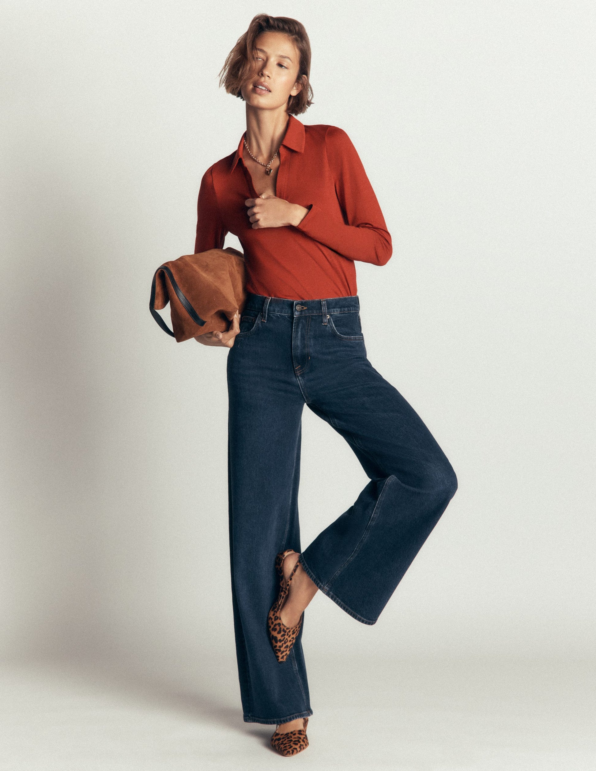 Supersoft Open Collar Shirt-Burnt Orange-4