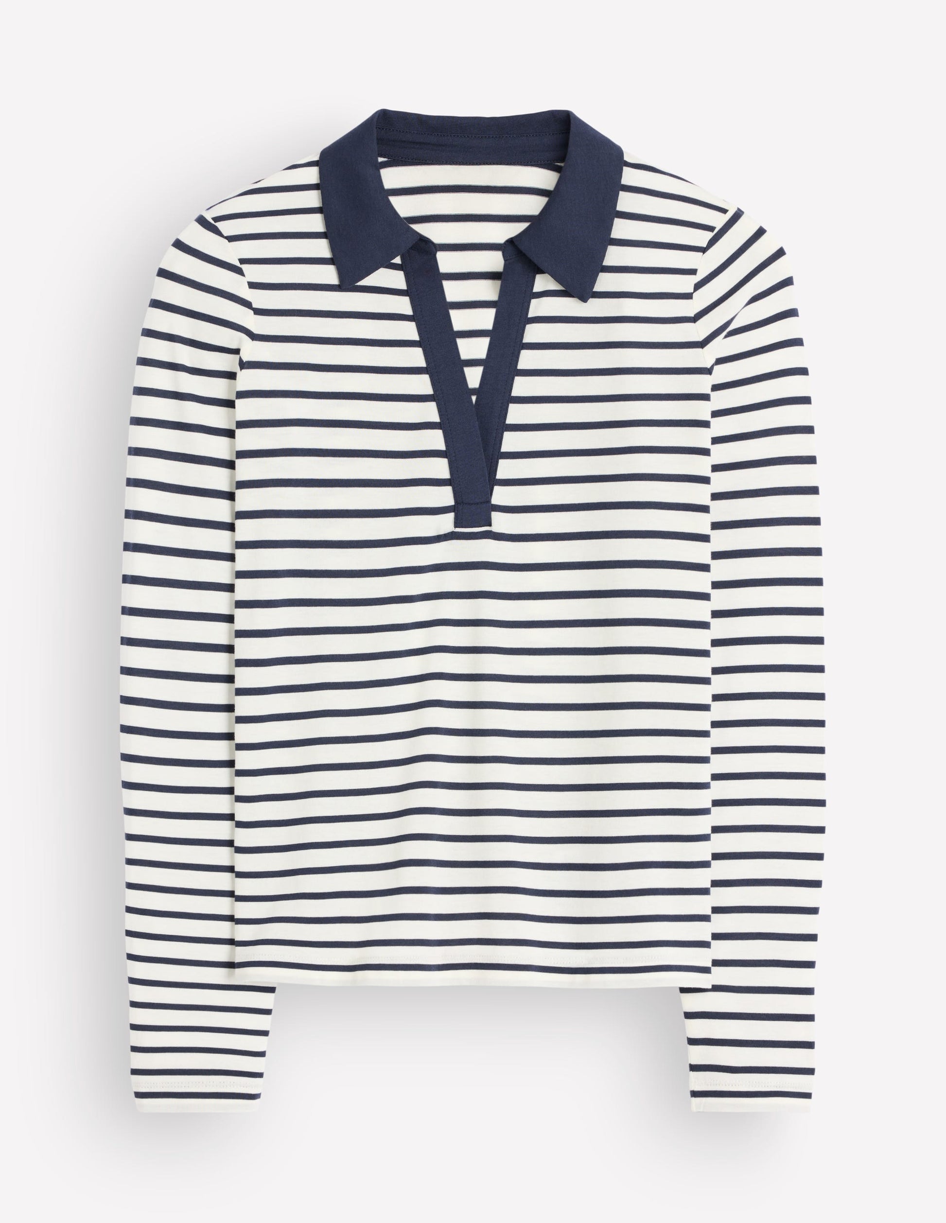 Open Collar Notch Neck-Ivory/ Navy Stripe-5