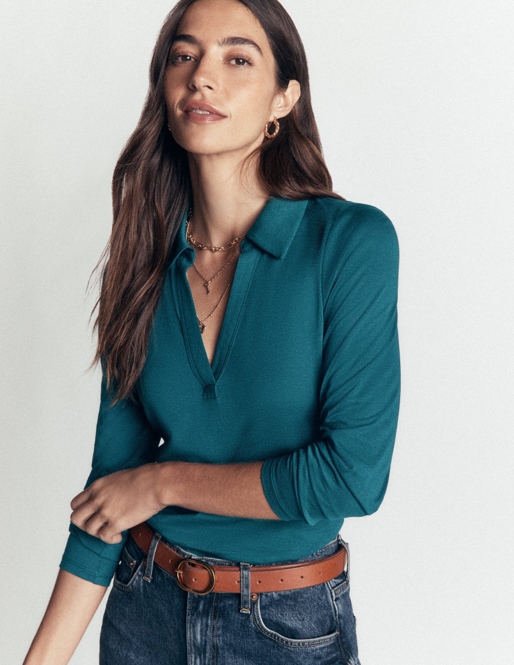 Open Collar Notch Neck-Midnight Teal-2