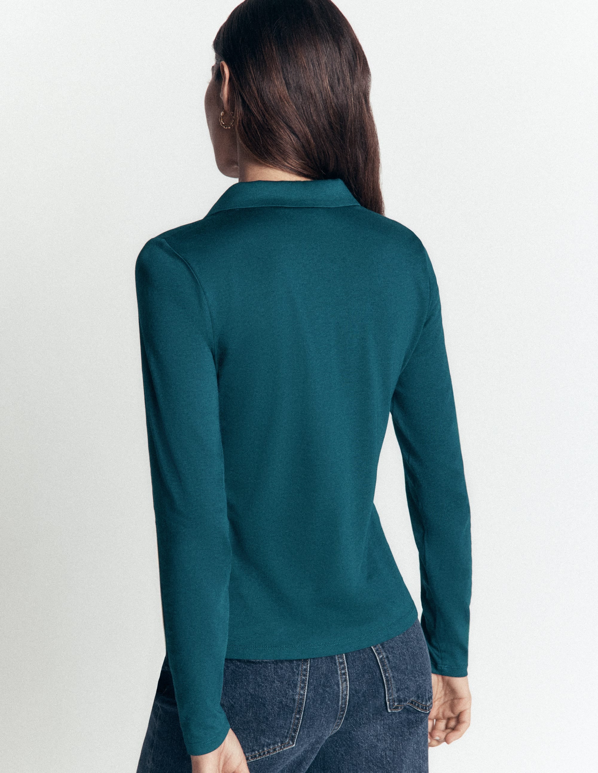 Open Collar Notch Neck-Midnight Teal - Image 3