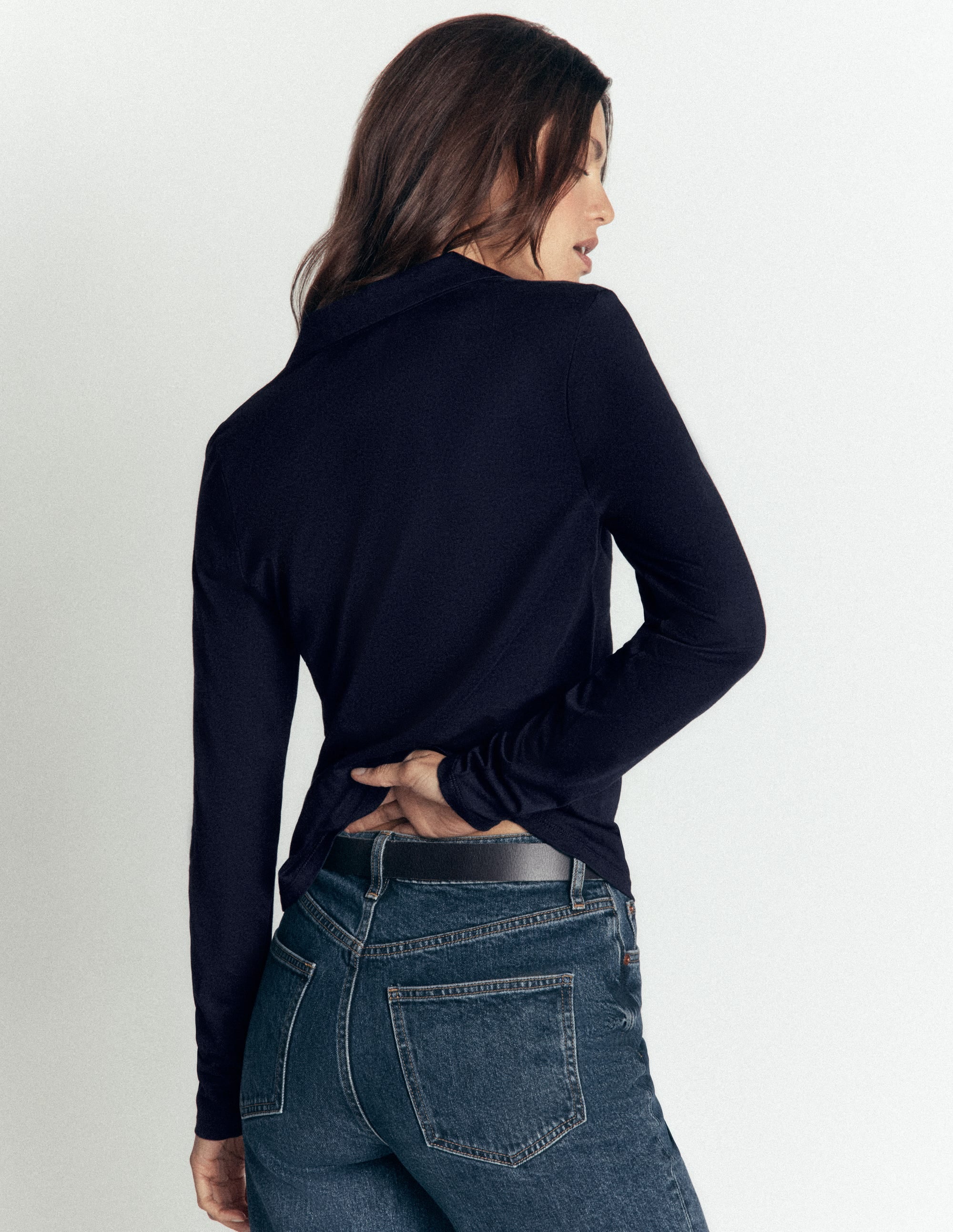 Open Collar Notch Neck-Navy - Image 3